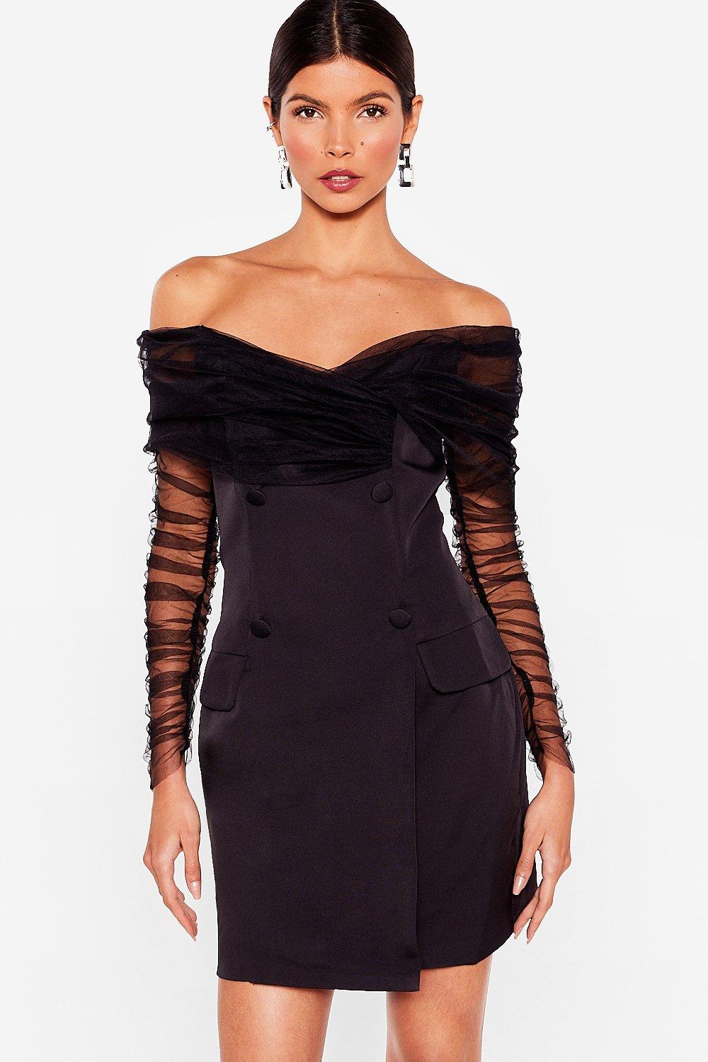 Black off the shoulder blazer dress best sale