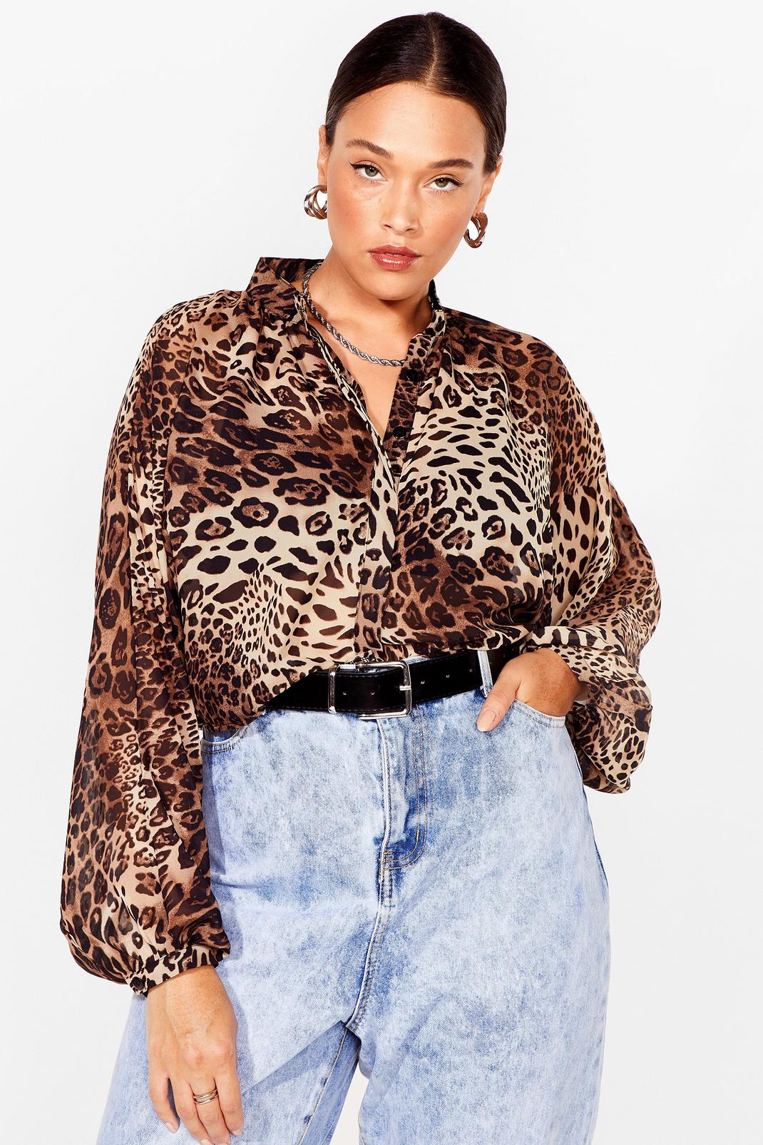Brown Meow to Love Me Plus Leopard Blouse image number 1