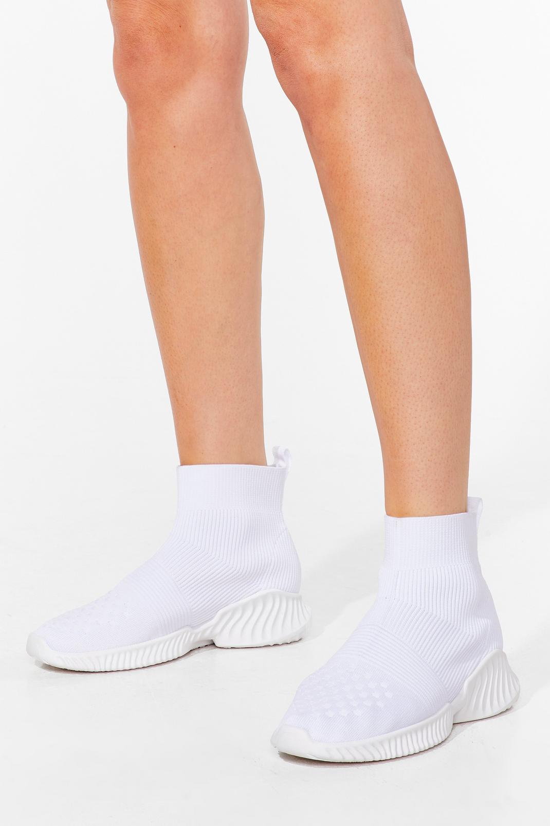 White Knit High Top Sock Sneakers image number 1