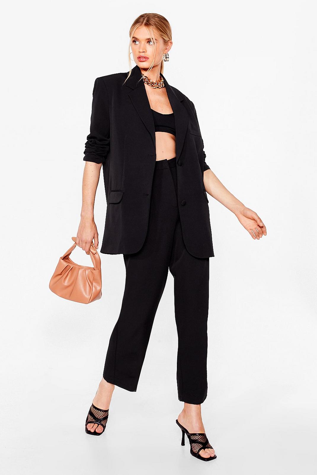 Black Tailored High Waisted Straight-Leg Trousers image number 1