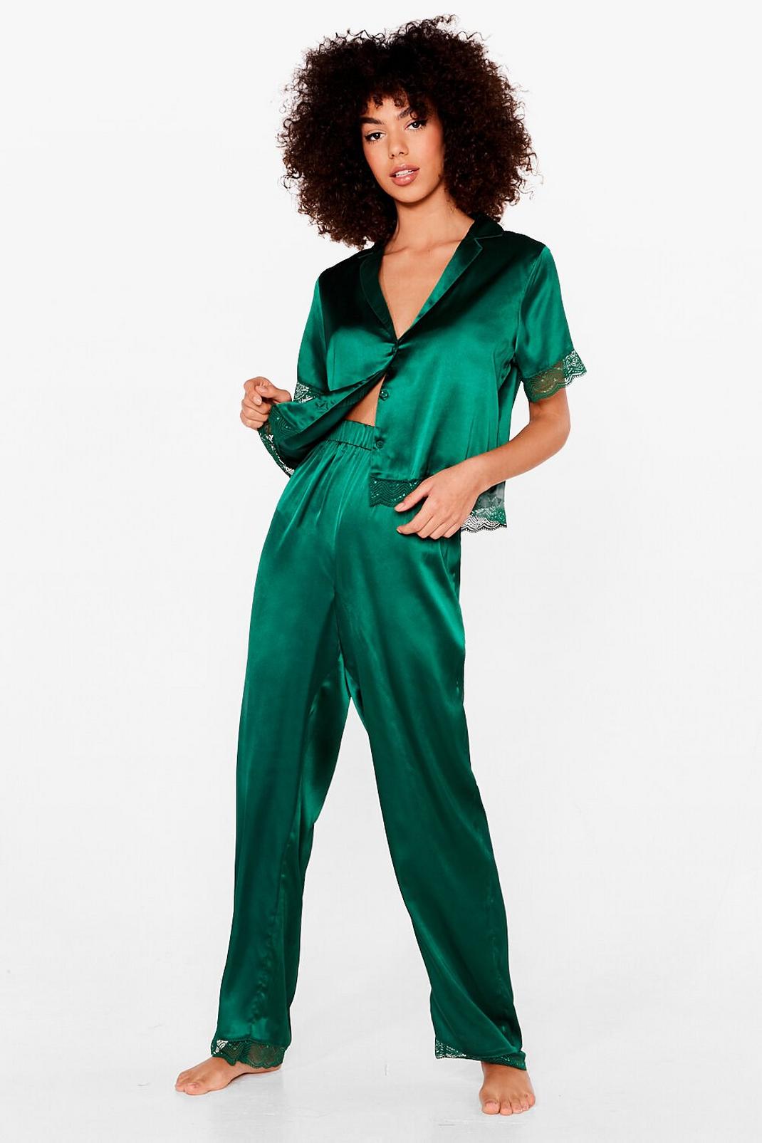 125 Invest in Rest Satin Lace Pants Pajama Set image number 2