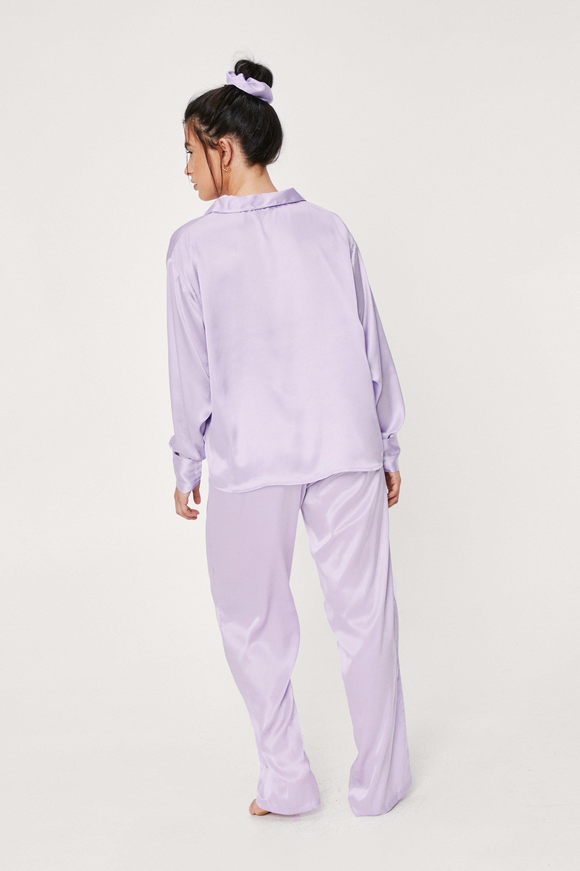 Satin 3 Pc Shirt Pants and Scrunchie Pajama Set
