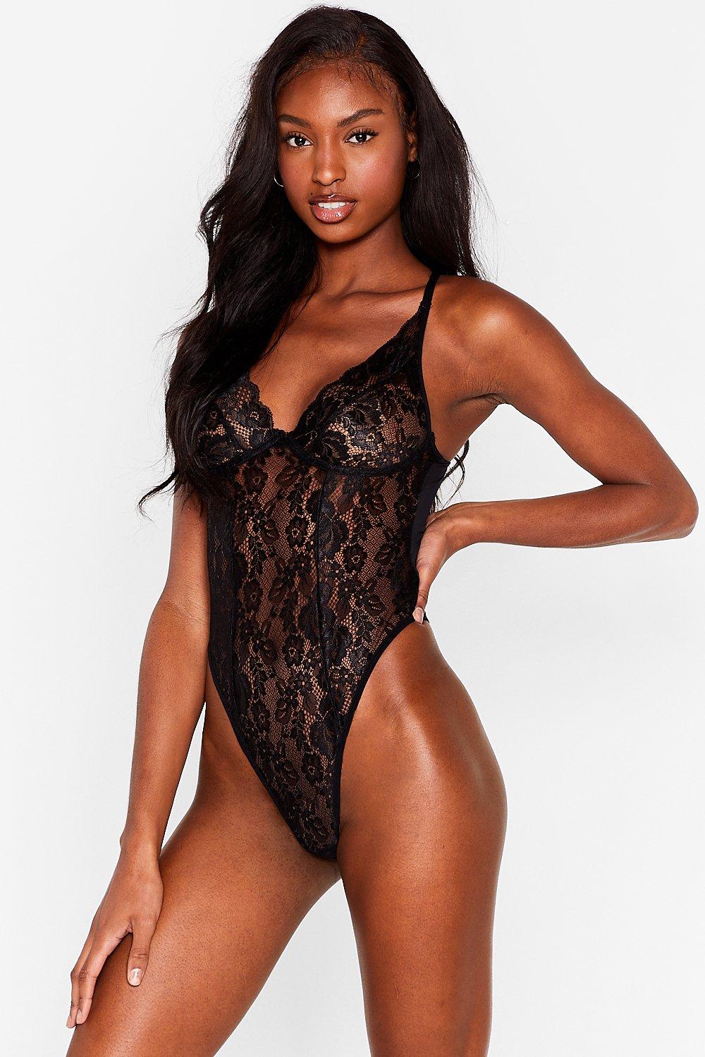 Sheer Lace Cupped High Leg Bodysuit