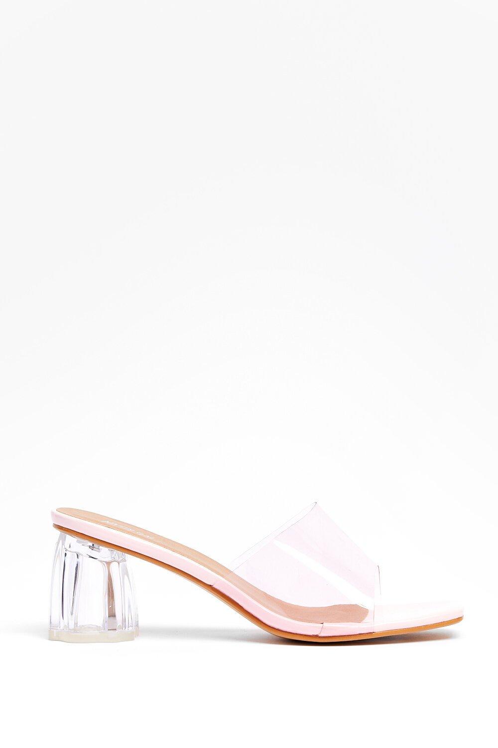 Clear mules store low heel