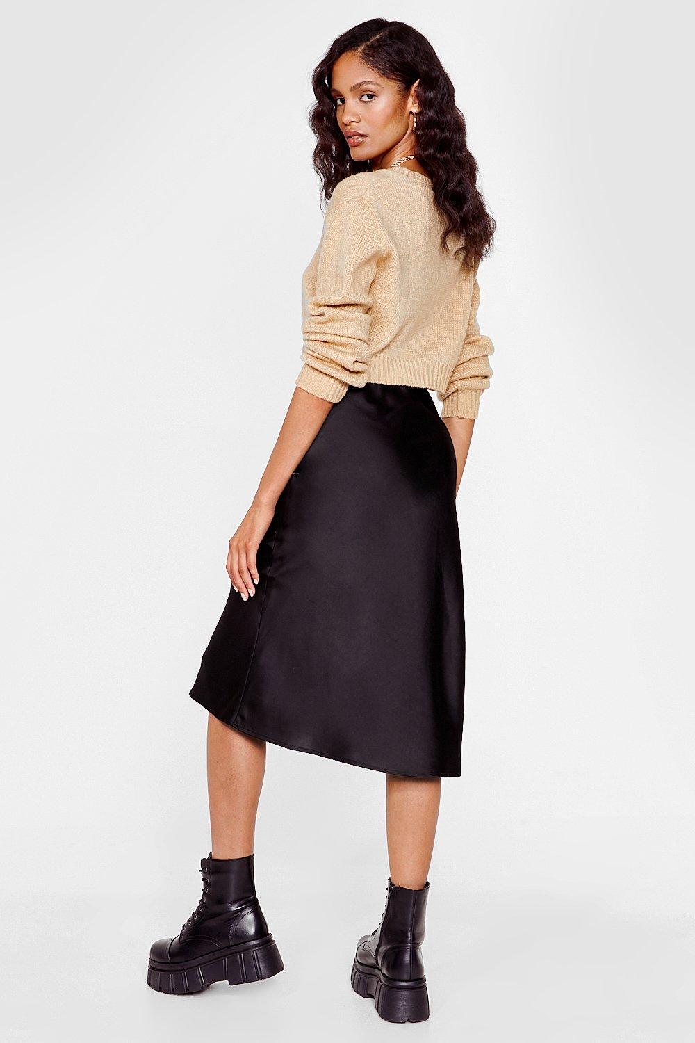 Satin Slinky Bias Cut Midi Skirt