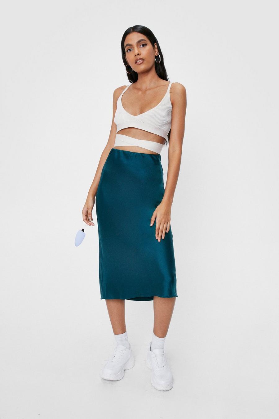 Just My Type Satin Midi Skirt