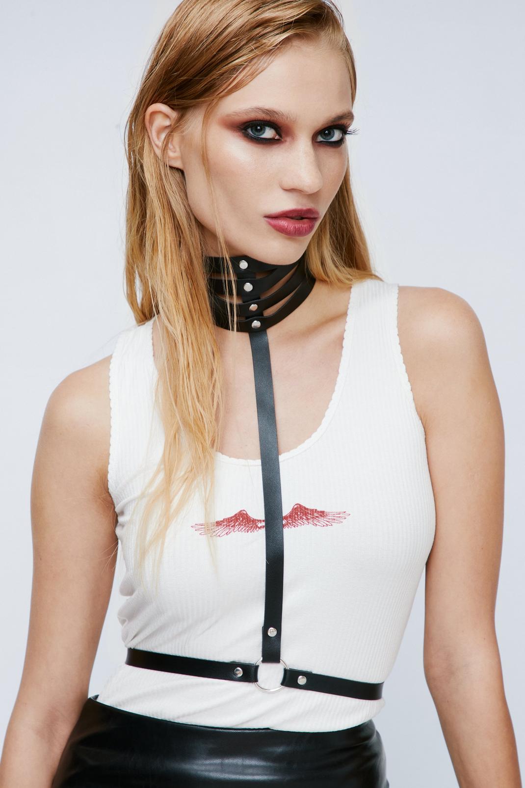 Tied Up Faux Leather Neck Harness image number 1