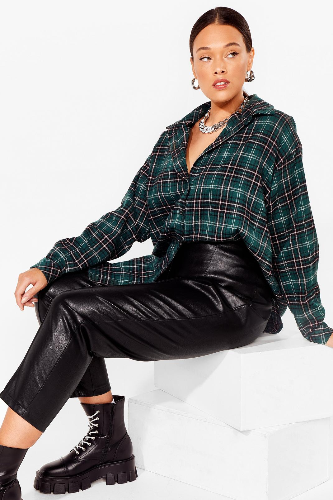 Green Plus Size Check Oversized Shirt image number 1