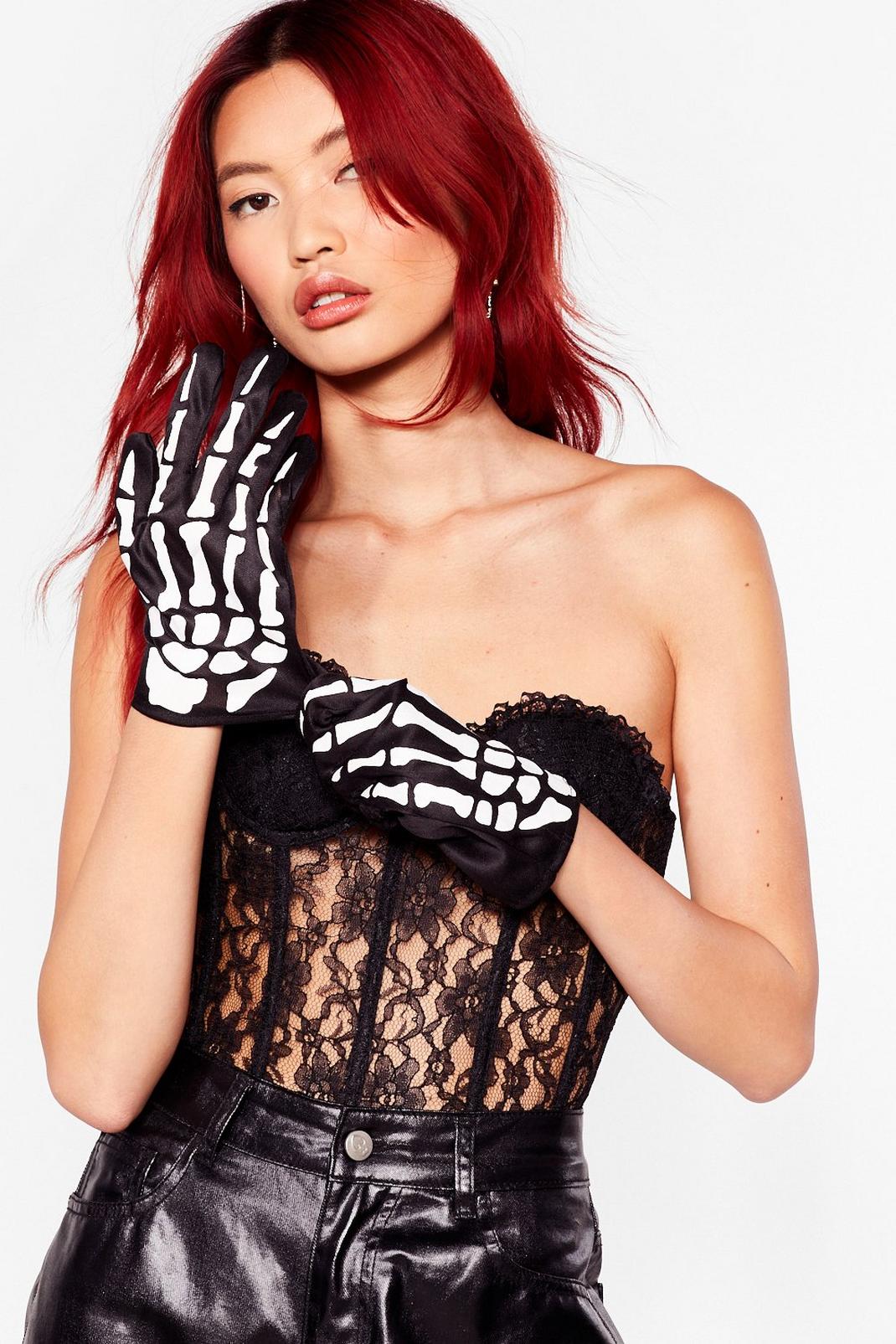 Black Skeleton Hand Gloves image number 1