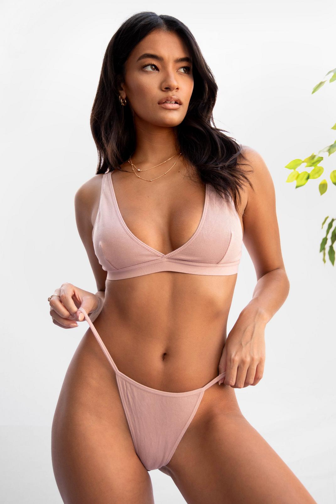 Blush Takes Two to Tanga Ribbed Bralette and Thong Set image number 1