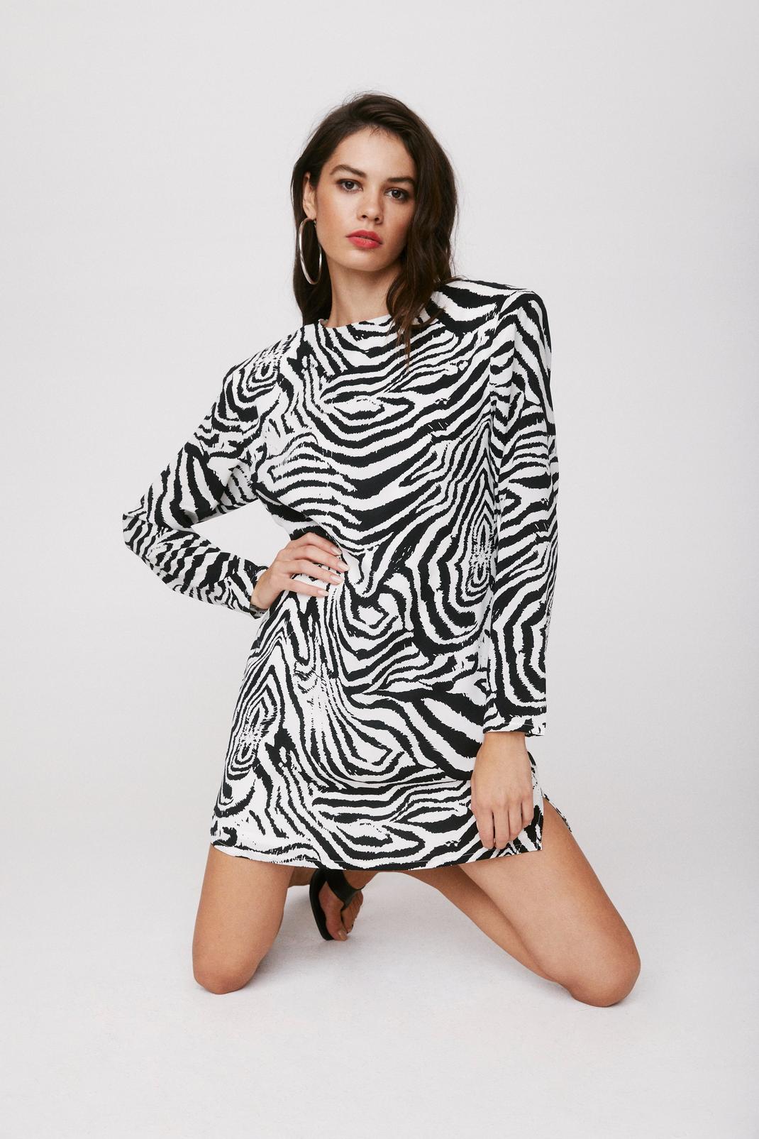 Black Wild Streak Zebra Mini Dress image number 1