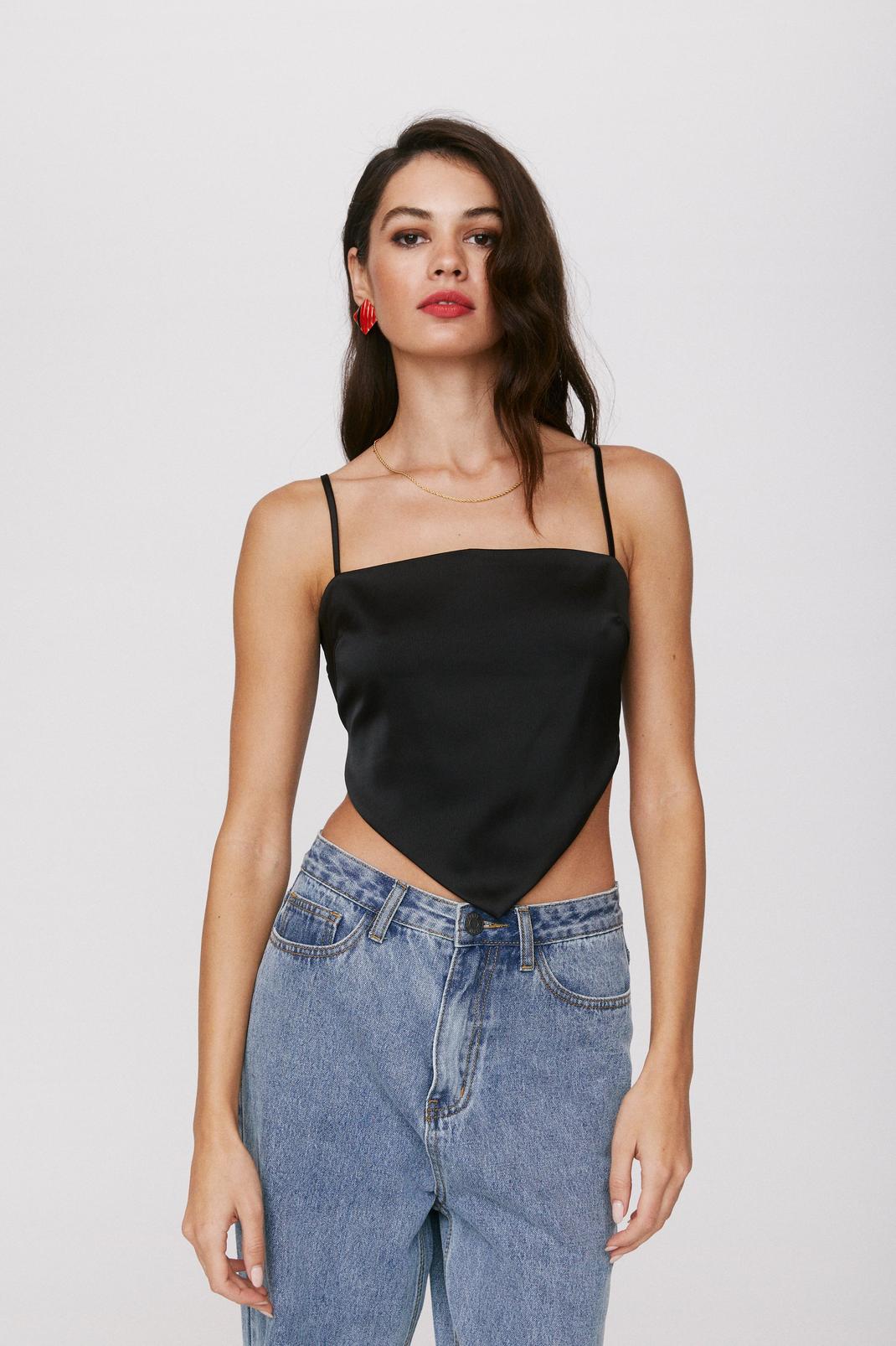 Black Cut to the Chase Satin Crop Top image number 1