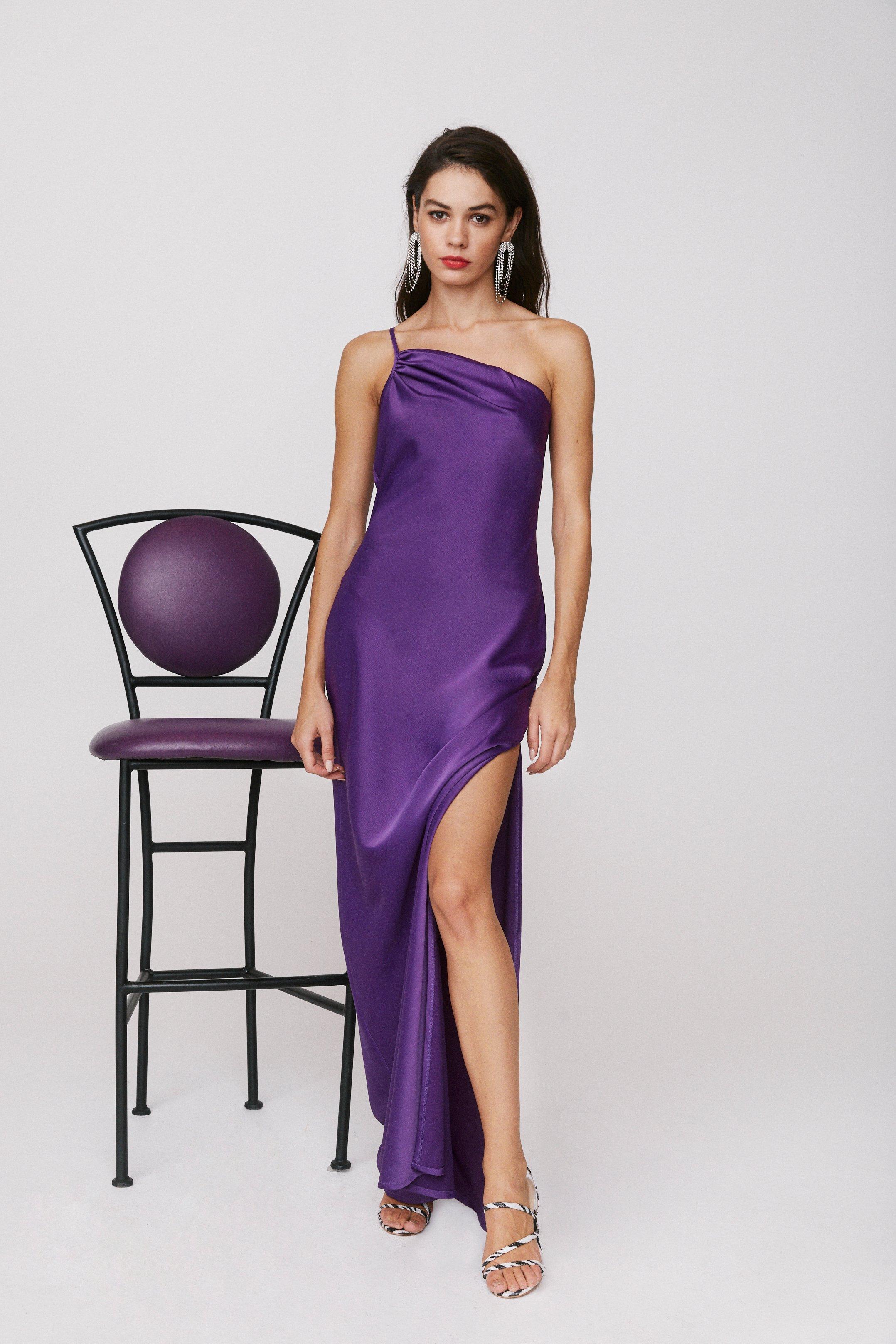 lilac one shoulder maxi dress