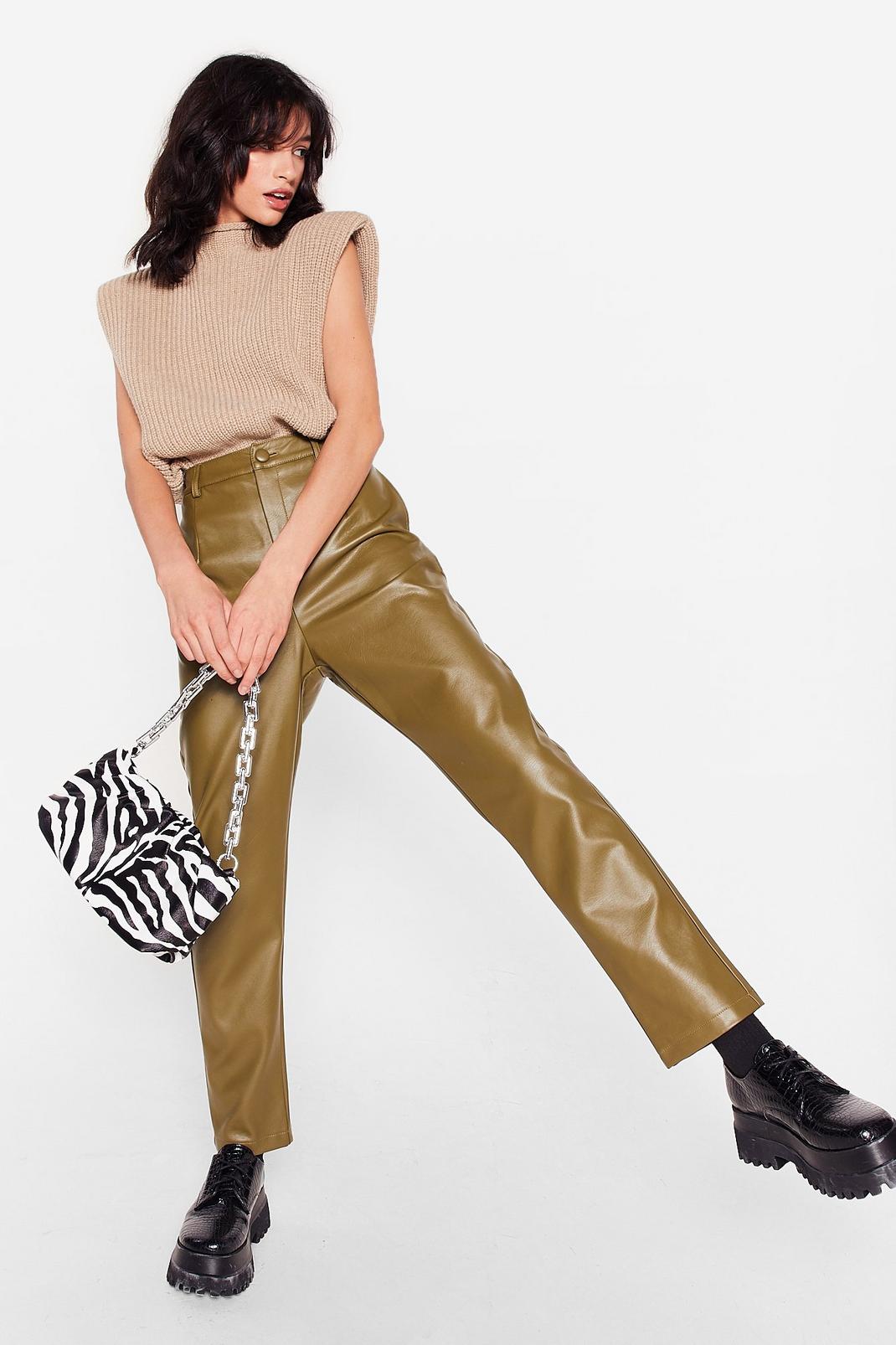 Olive Take the Lead Faux Leather Trousers image number 1