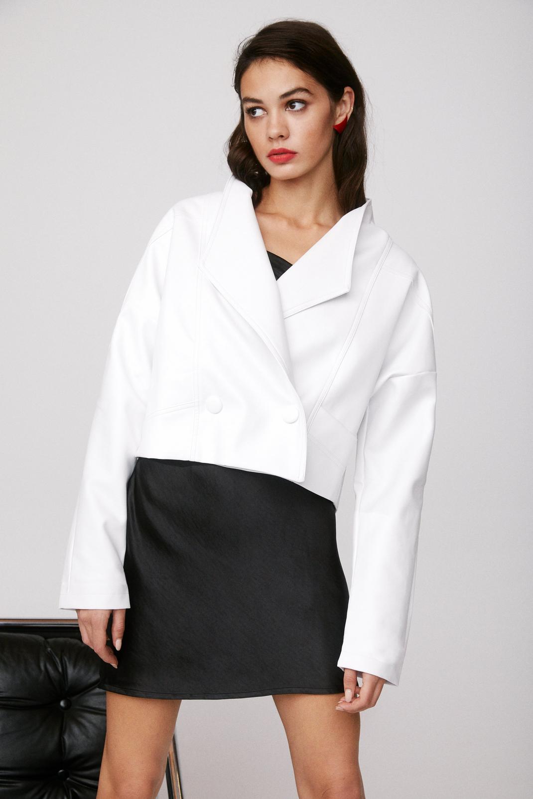 White Nice Ride Faux Leather Cropped Jacket image number 1