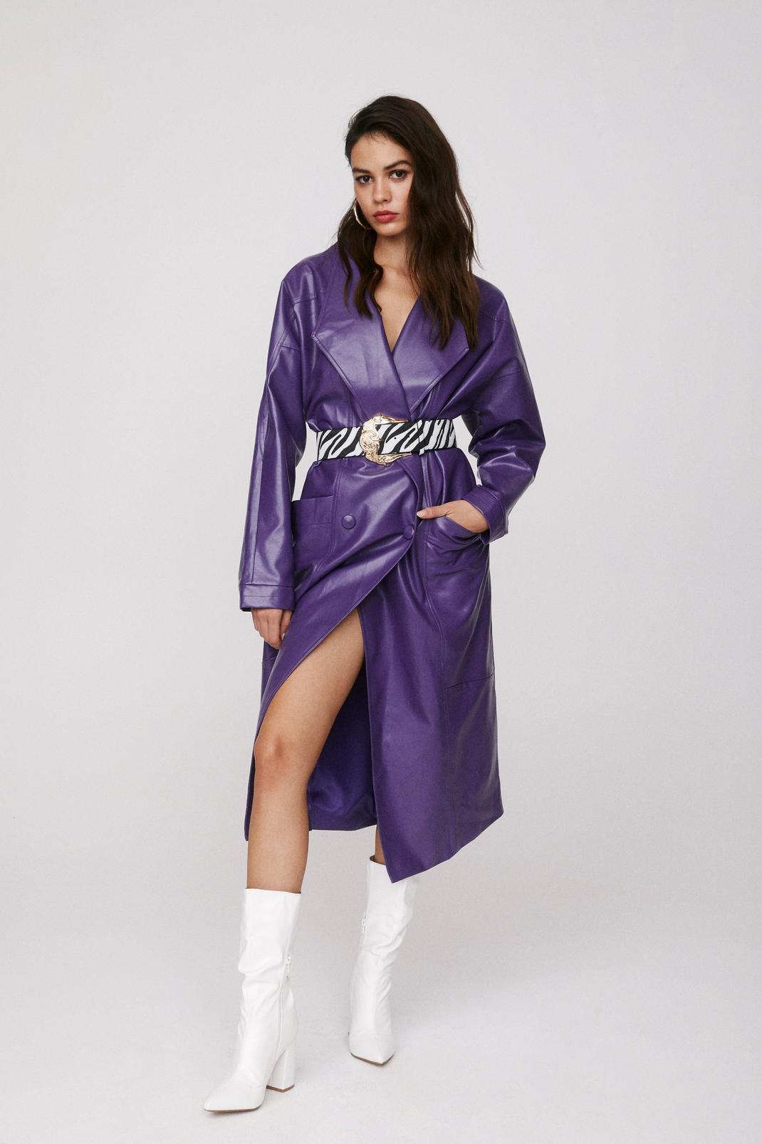 Purple Take the Lead Faux Leather Coat image number 1