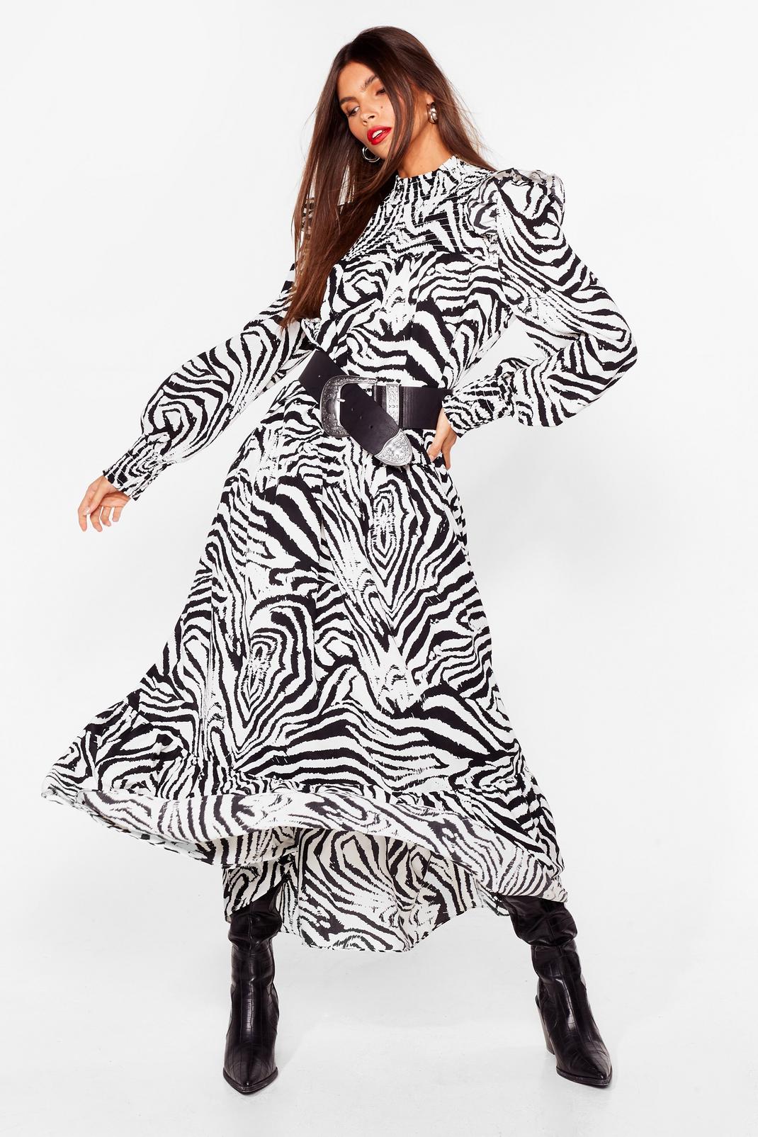 Black Zebra Print High Neck Maxi Dress image number 1