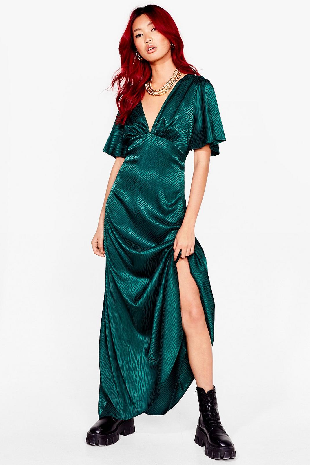 Robe longue effet jacquard à col plongeant Littéralement subjuguée, Emerald image number 1