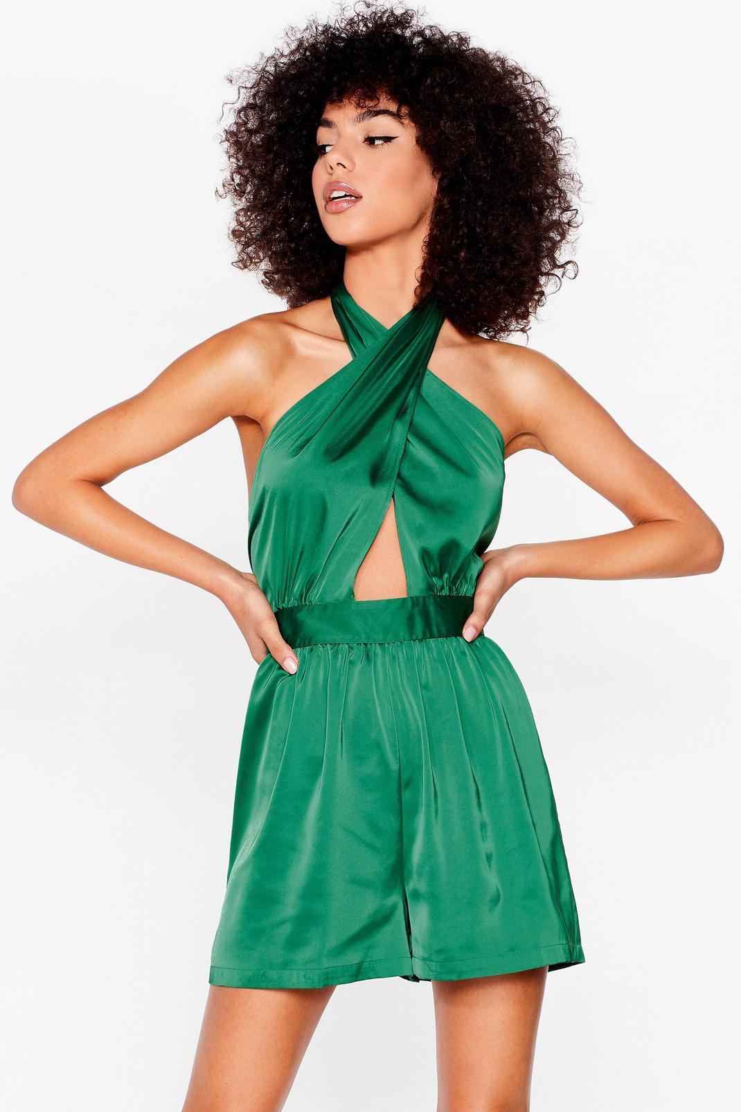 Cut-Out in the Open Satin Halter Playsuit image number 1