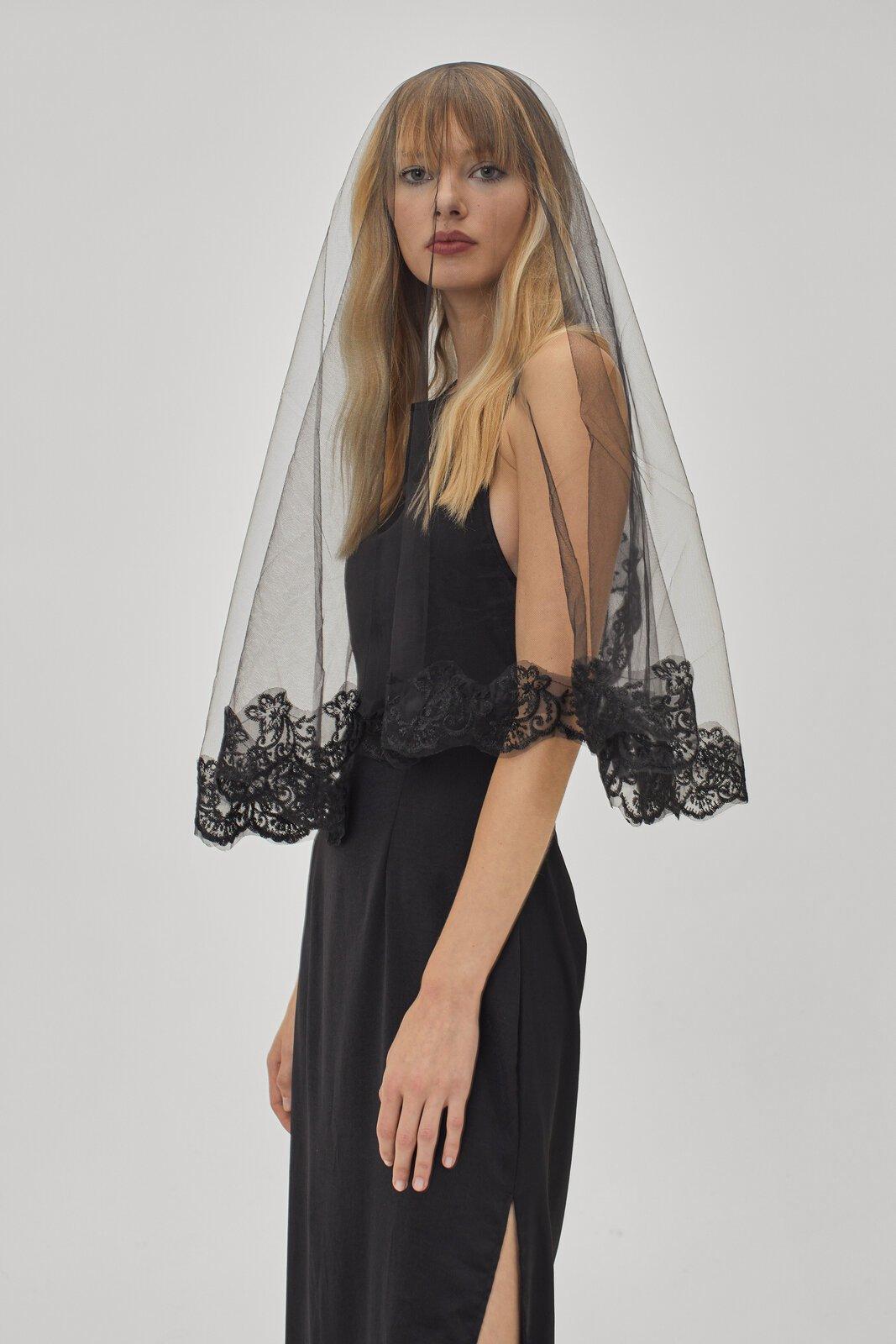 Black lace and veil nightie