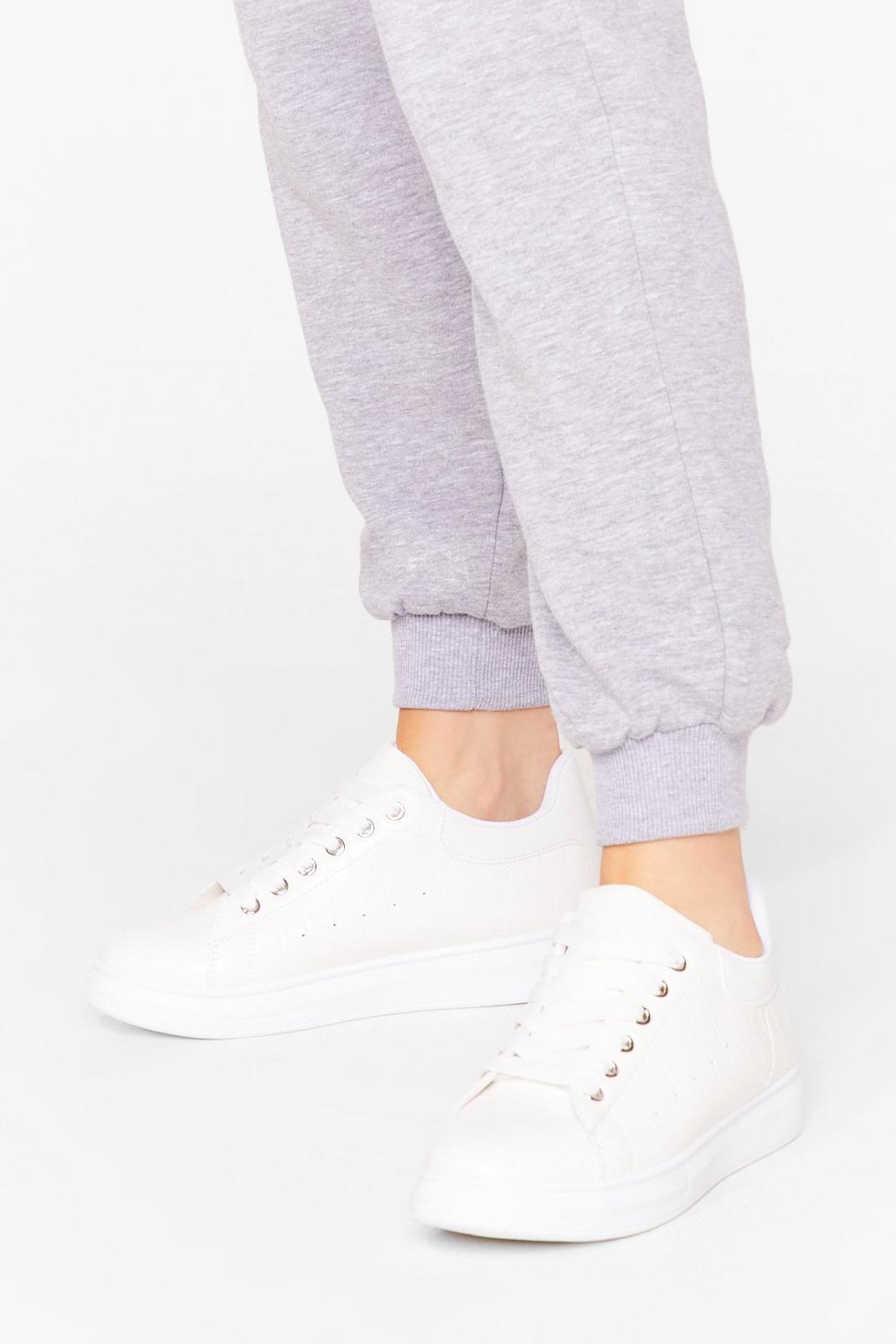 White Faux Leather Flat Sneakers image number 1
