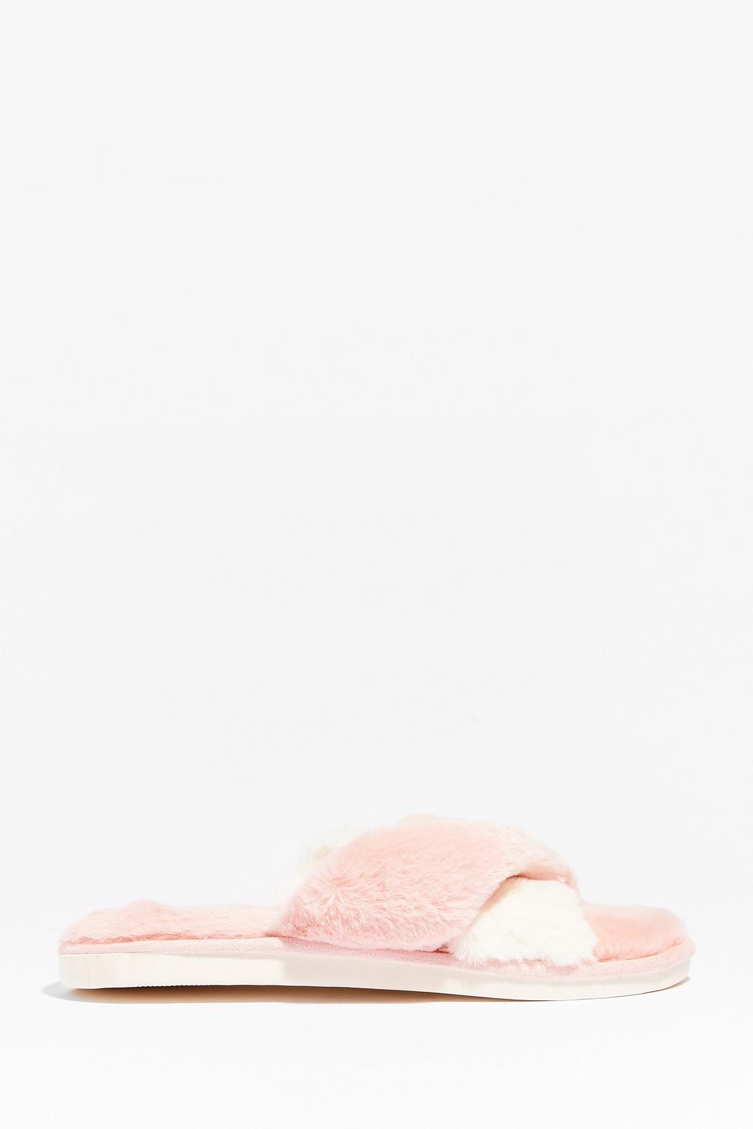 Pink Faux Fur Two Tone Slippers image number 1