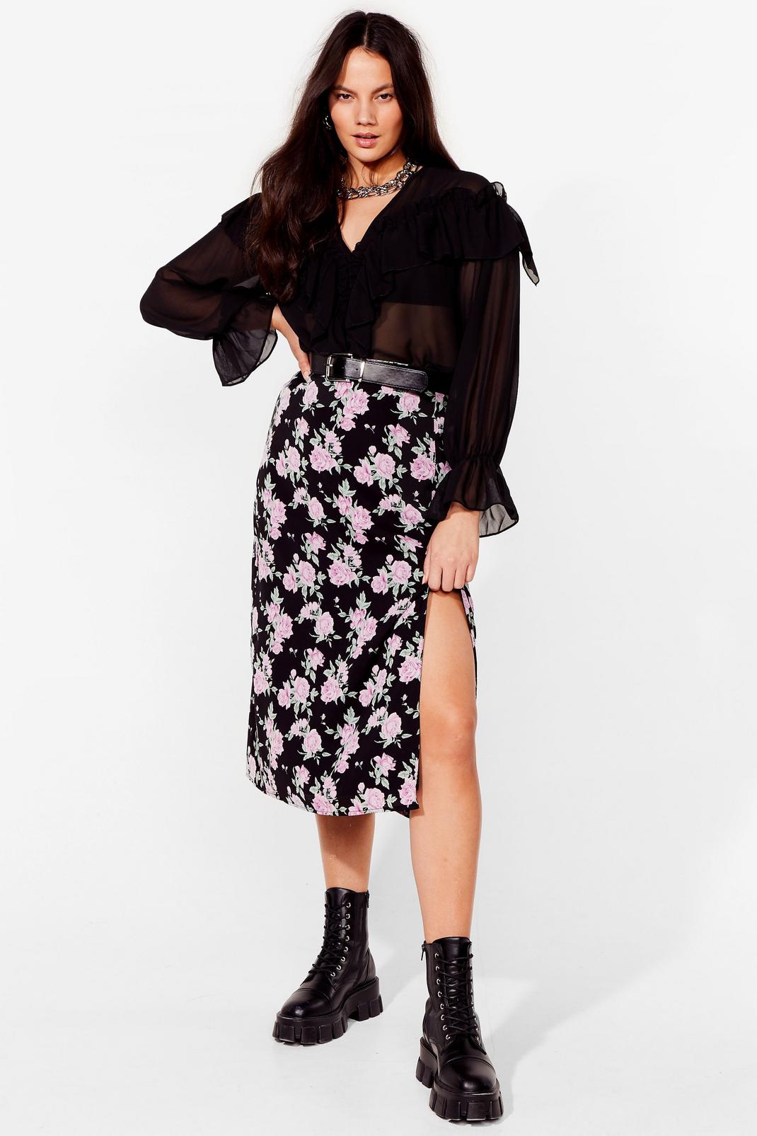 Plus Size Floral Slit Midi Skirt image number 1