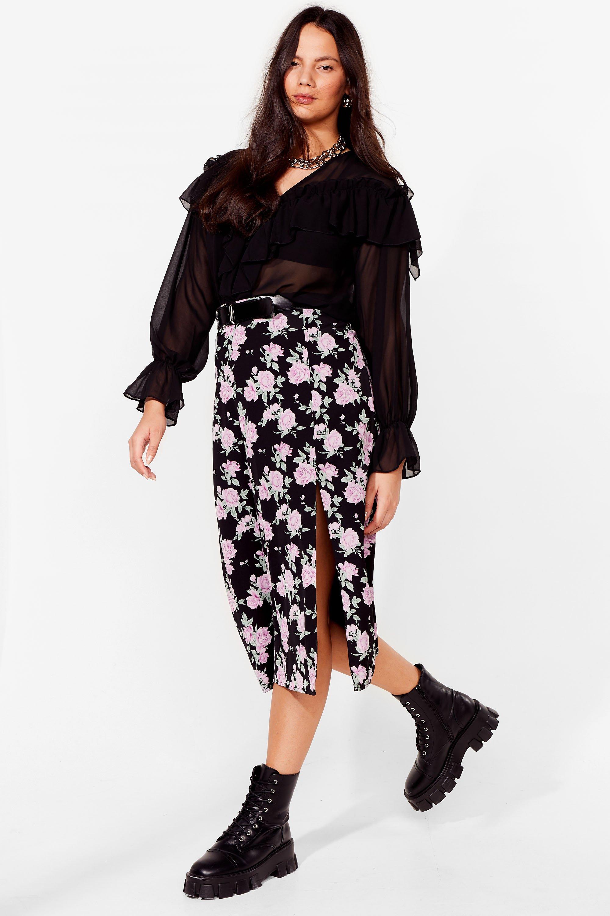 Plus size floral midi skirt sale