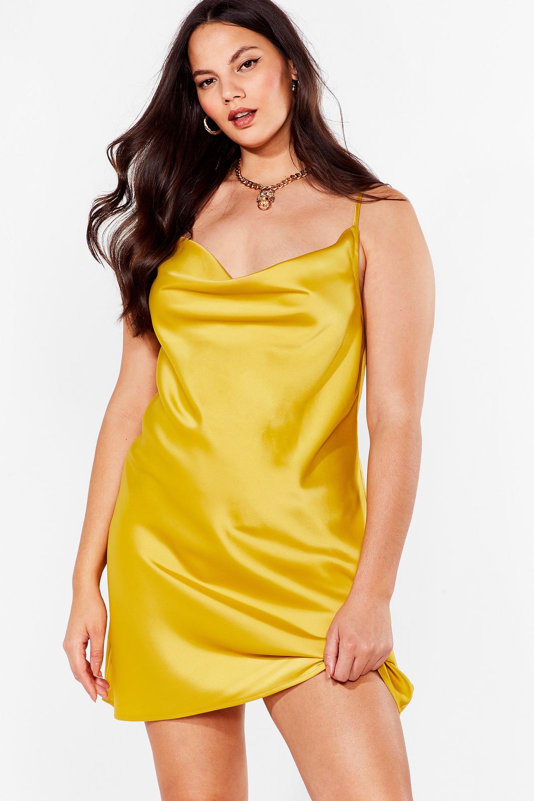 Lime Sought After Plus Size Satin Cowl Dress image number 1