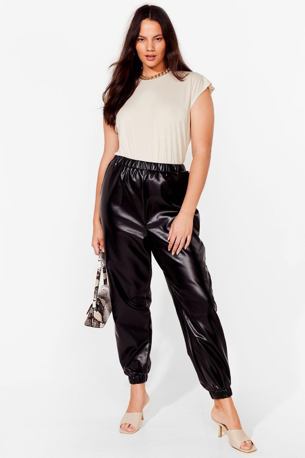 Black All I Faux Leather Wanted Plus Size Jogger Trousers image number 1