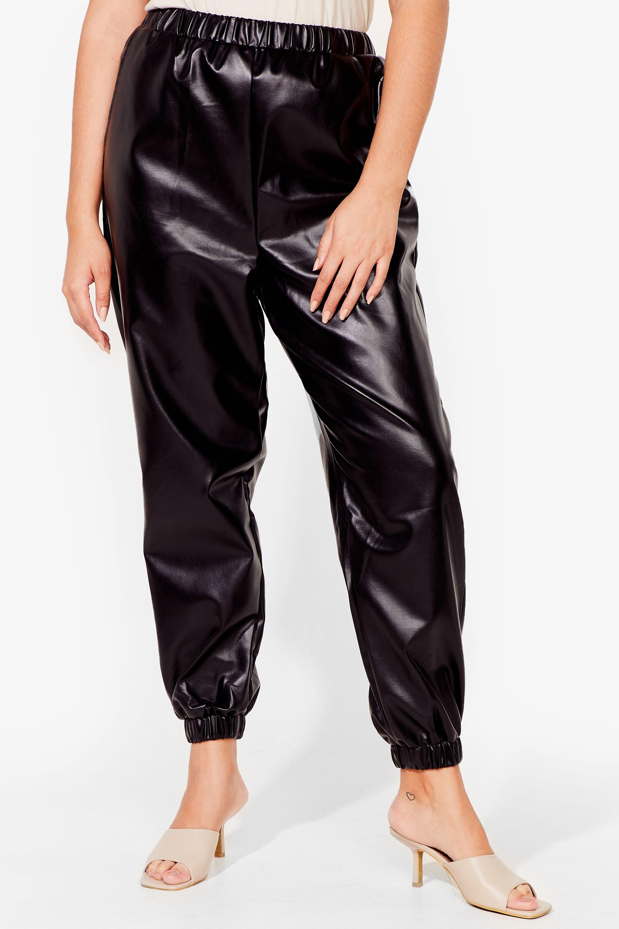 Plus size discount leather look joggers