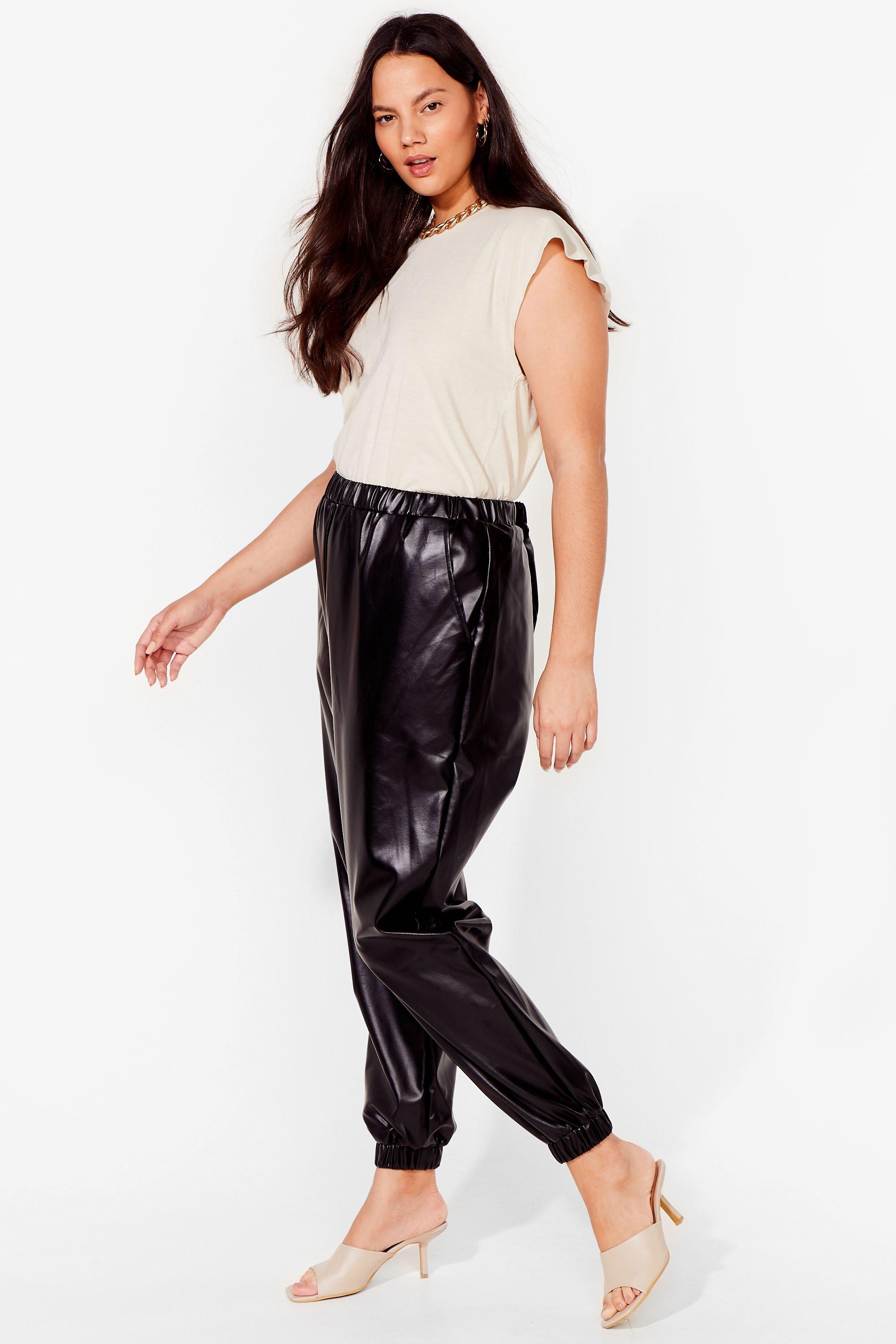 Leather jogger trousers on sale