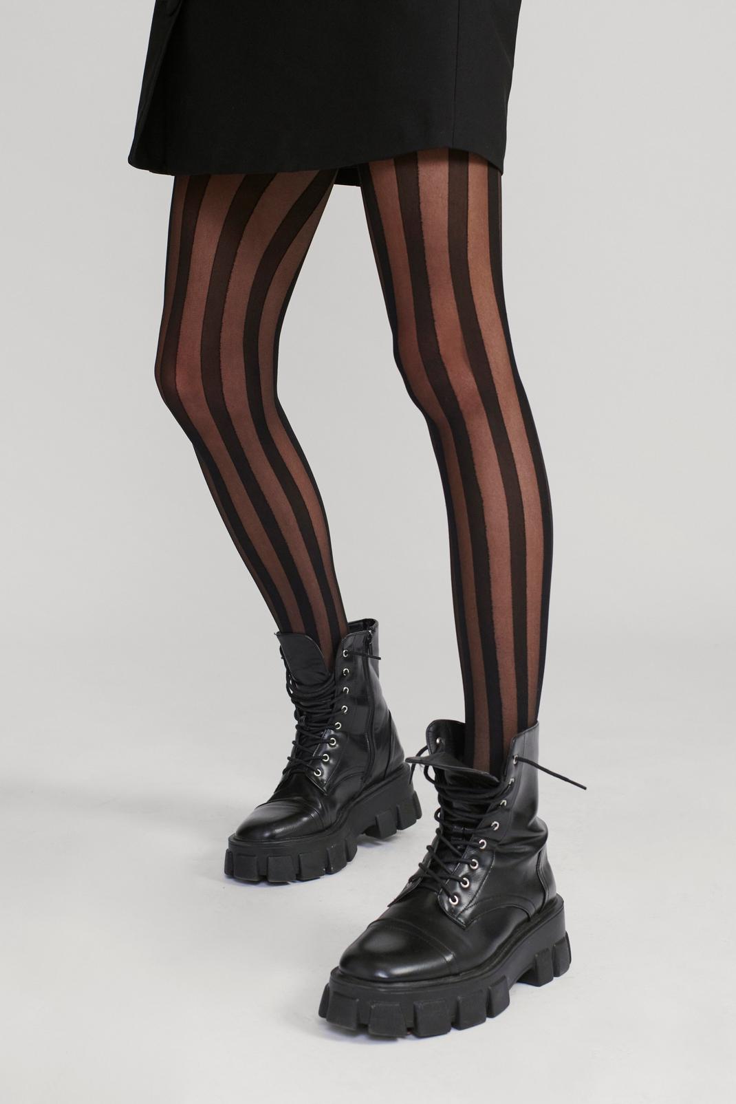 Black Sheer Genius High-Waisted Striped Tights image number 1