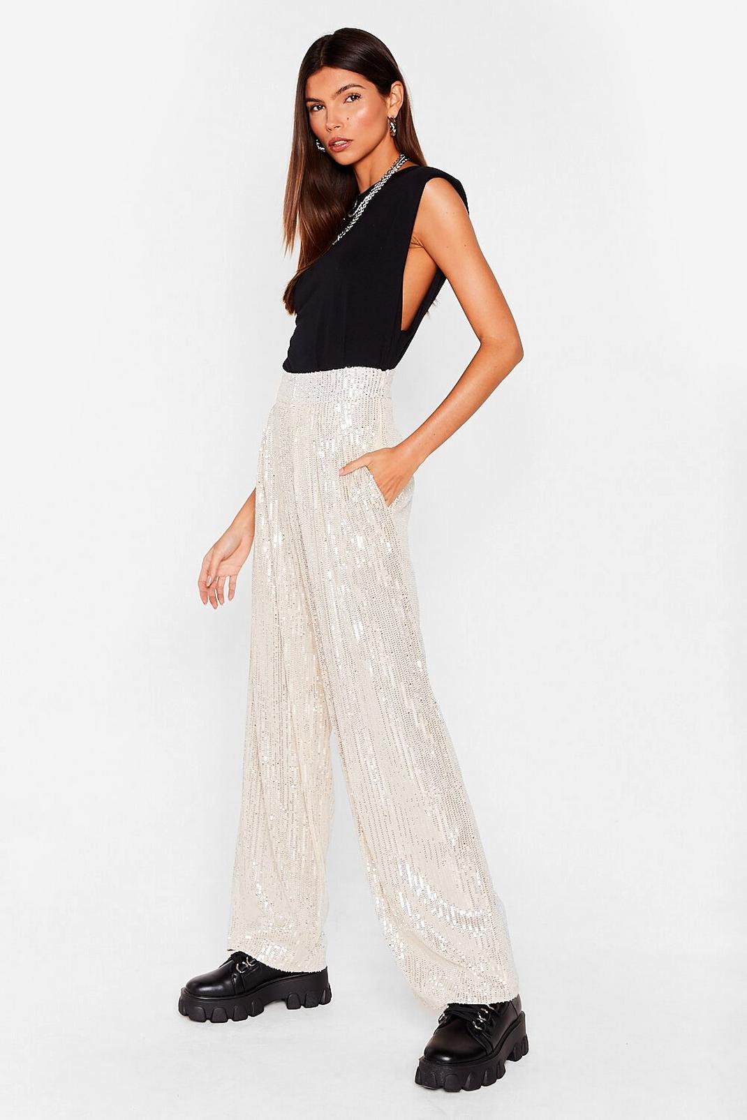 Silver Sequin Wide Leg Trousers image number 1
