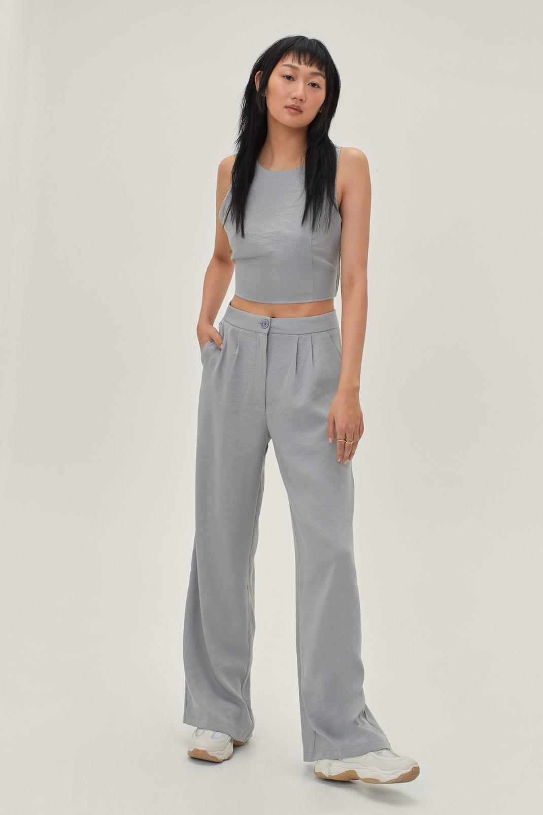 Grey marl High Waisted Tailored Wide Leg Trousers image number 1