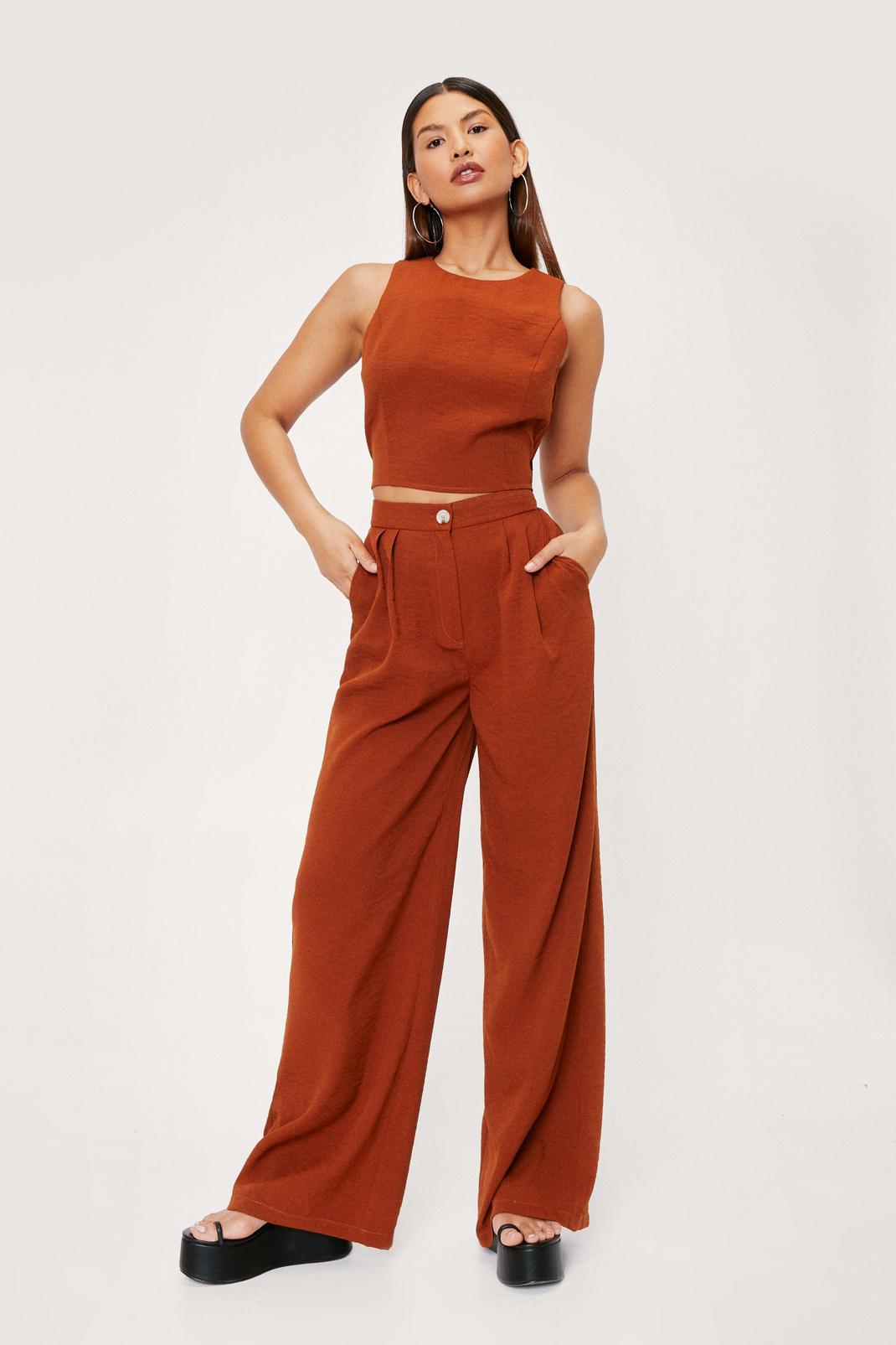 Rust High Waisted Tailored Wide Leg Trousers image number 1