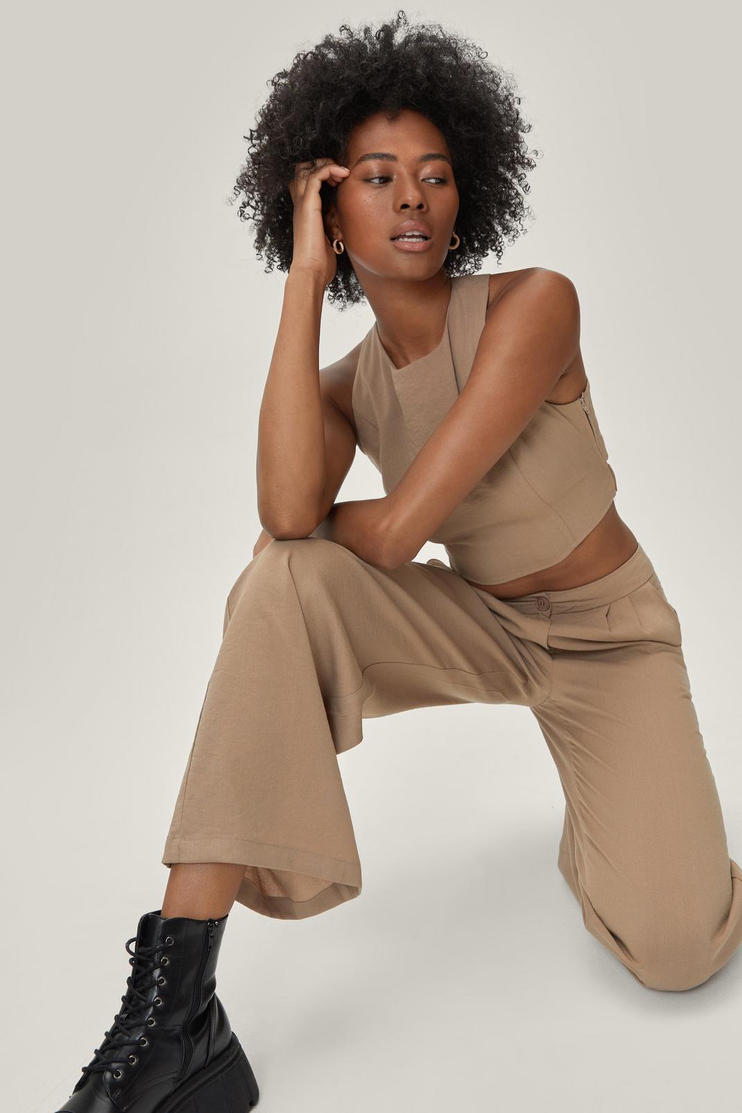 Taupe Flowy Wide Leg Pants image number 1