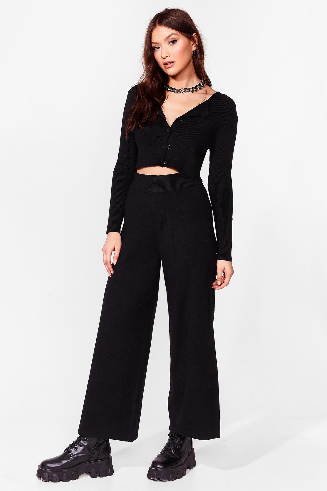 Knitted Cardigan And Wide Leg Trousers Set image number 1