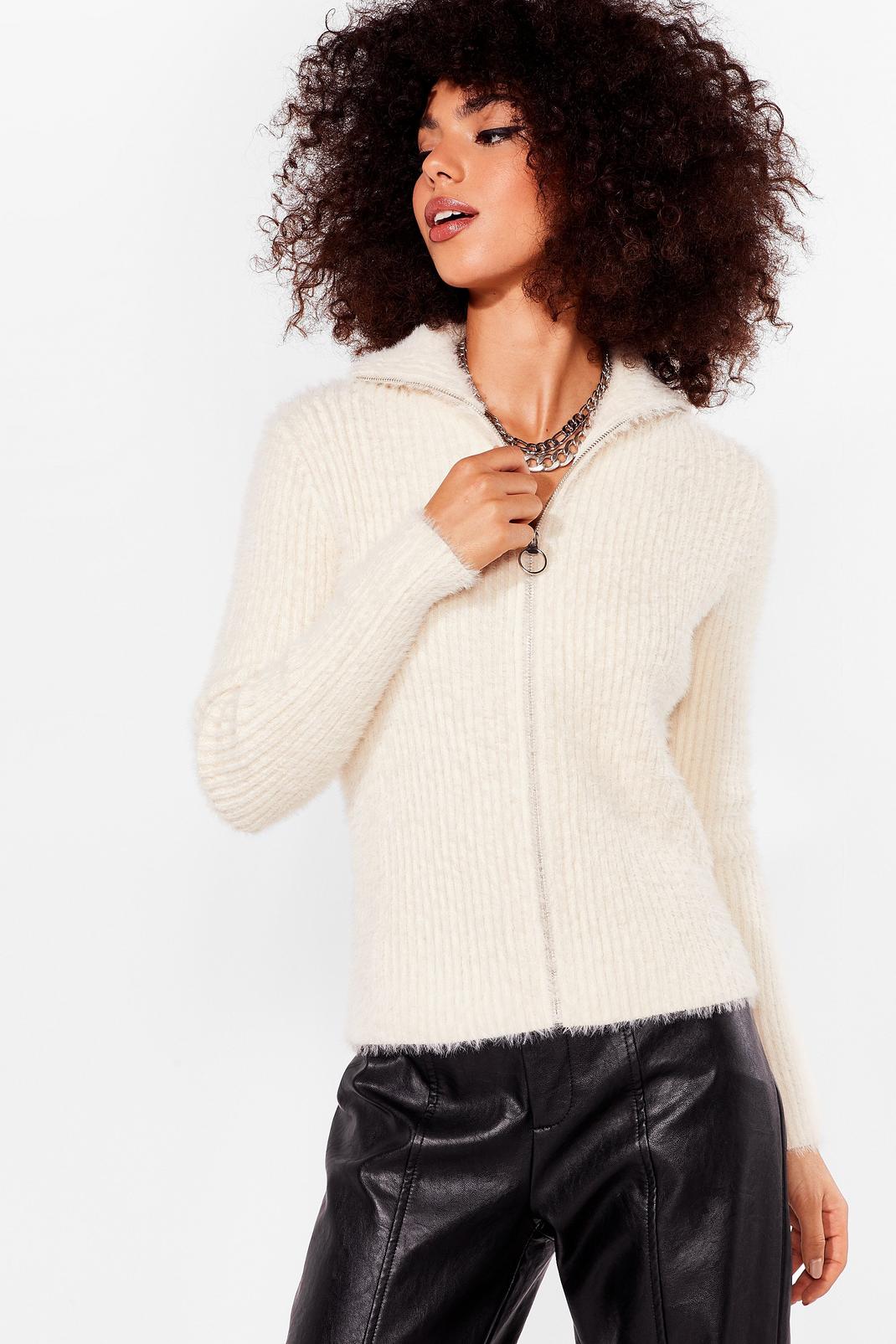 Knitted High Neck Zip Up Sweater image number 1