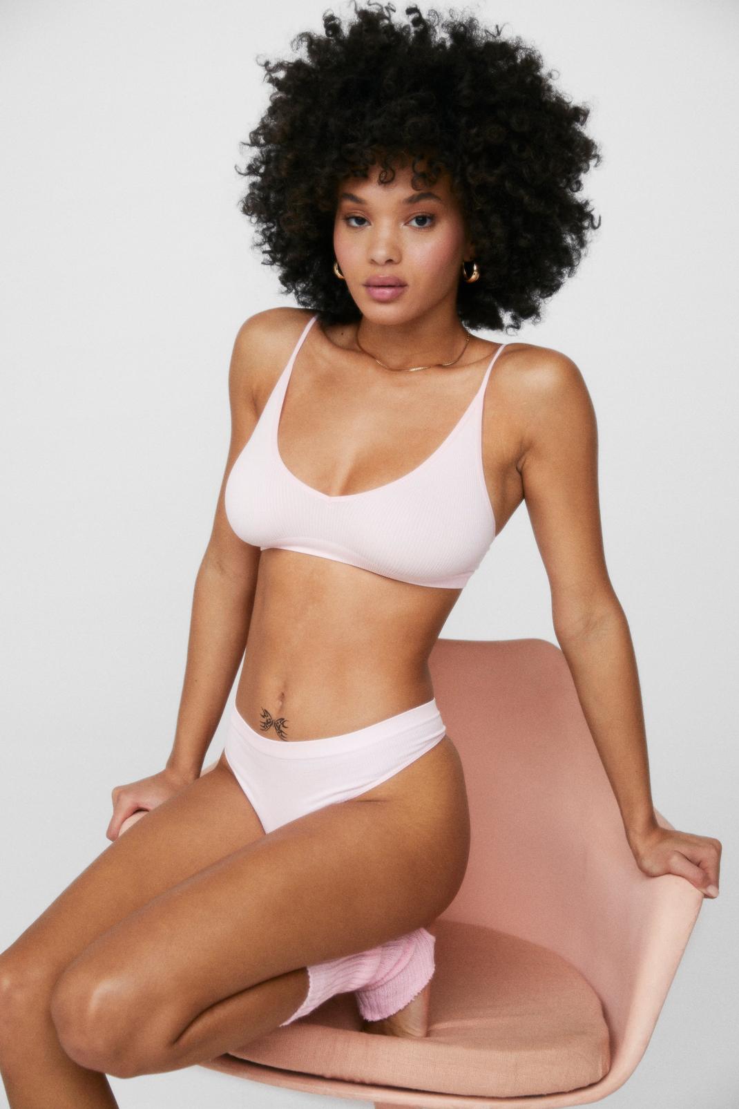 Pink Seamless Ribbed High Waisted Thong image number 1