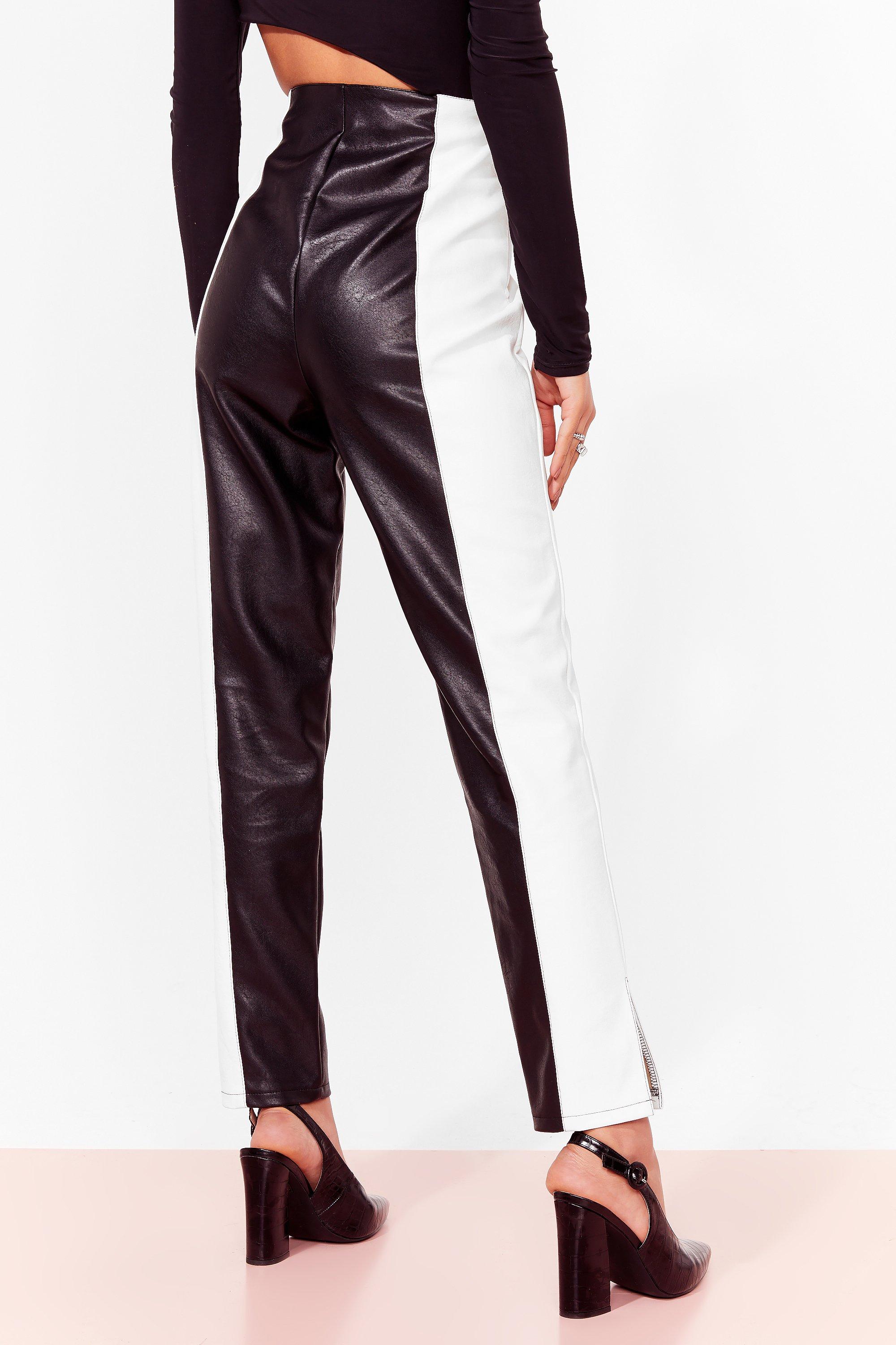 Two Tone Faux Leather Tapered Pants