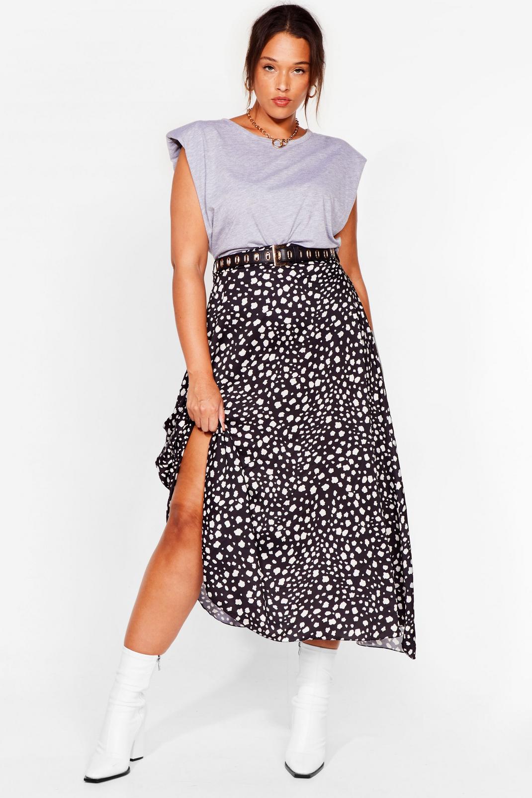 Black Plus Size Dalmatian Print Midi Skirt image number 1