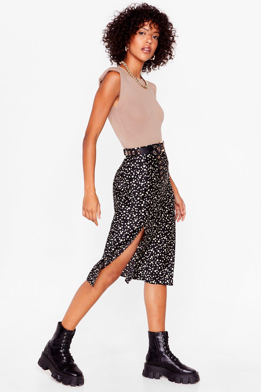 White polka clearance dot satin skirt