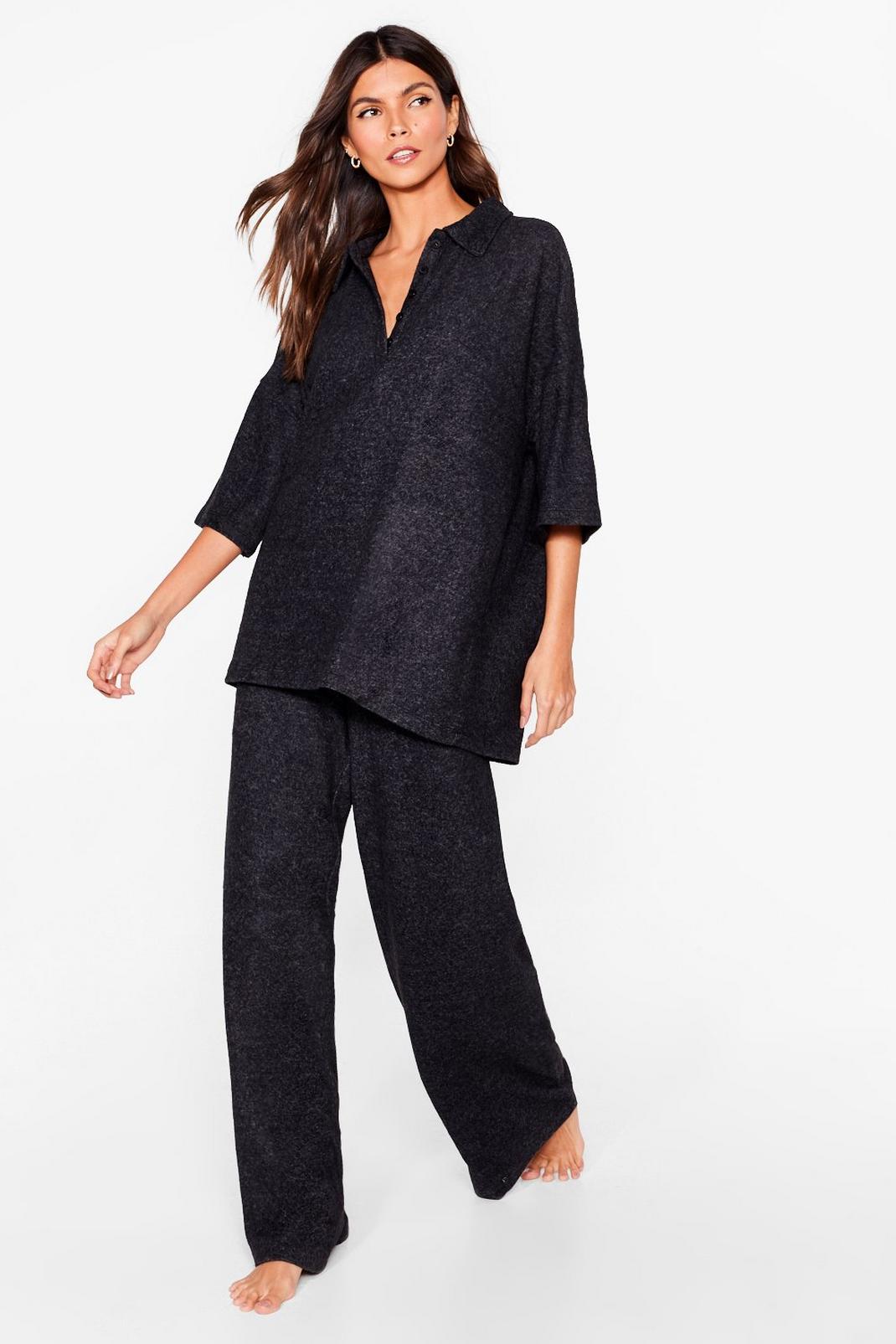 Charcoal Brushed Knit Top and Pants Loungewear Set image number 1