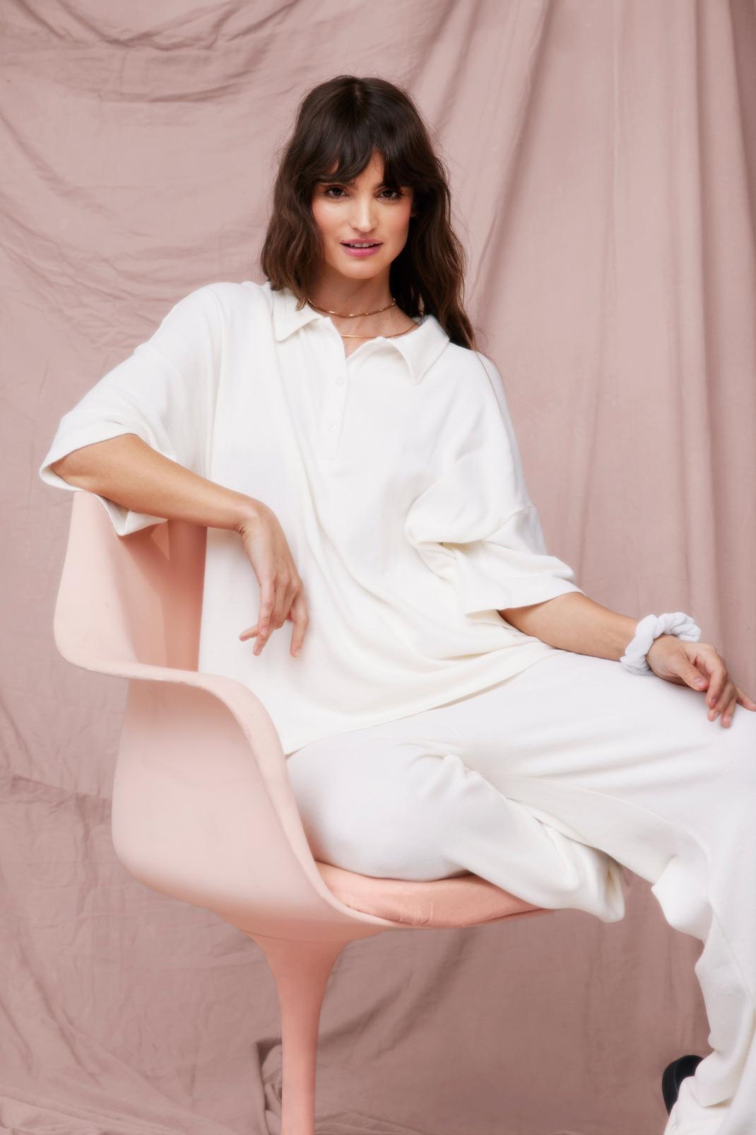 Cream Brush on Over Wide-Leg Trousers Lounge Set image number 1