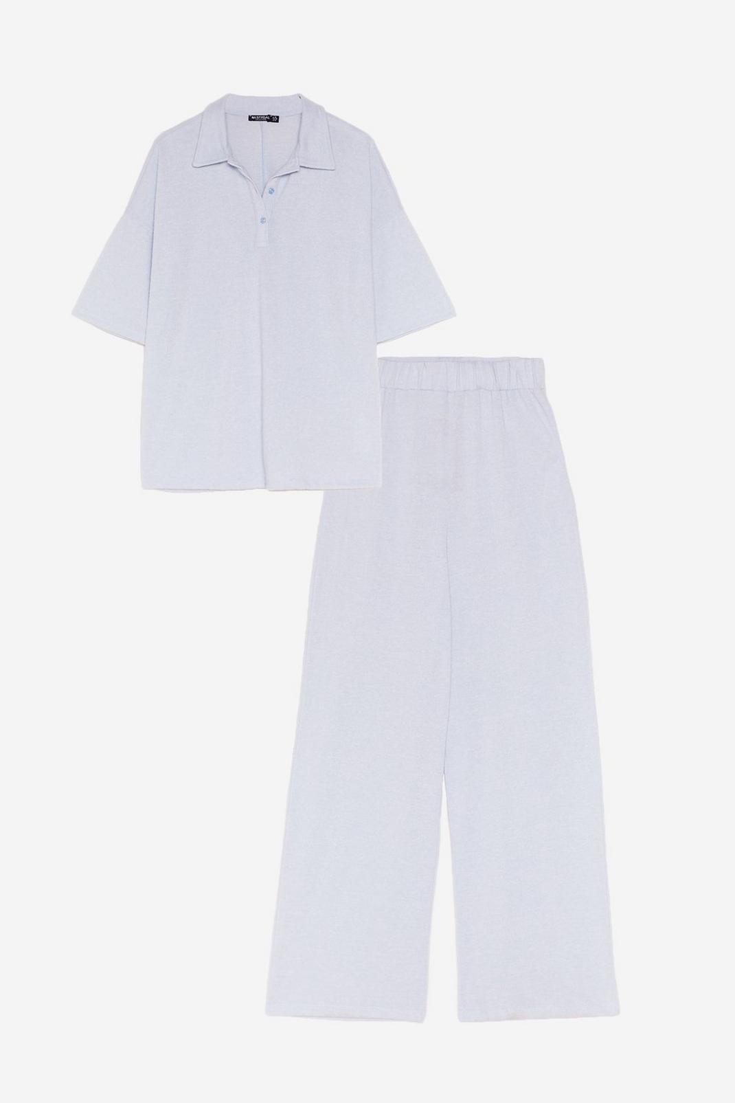 Pale blue Brushed Knit Top and Pants Loungewear Set image number 1