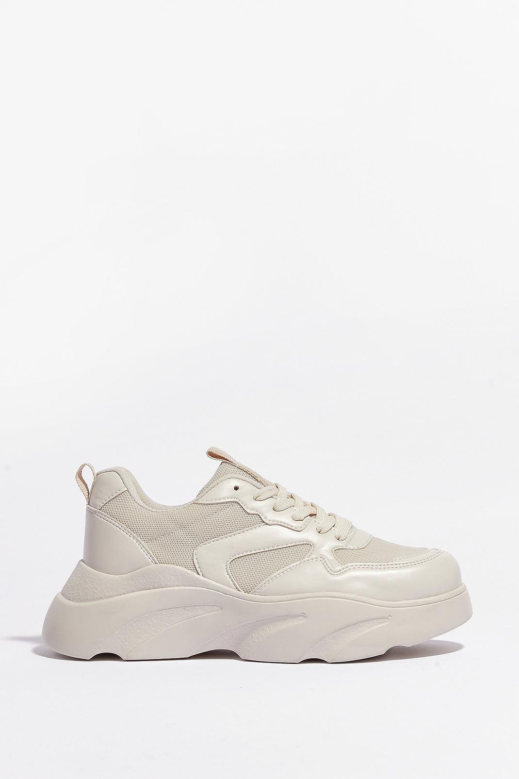 Nude Faux Leather Mesh Chunky Sneakers image number 1