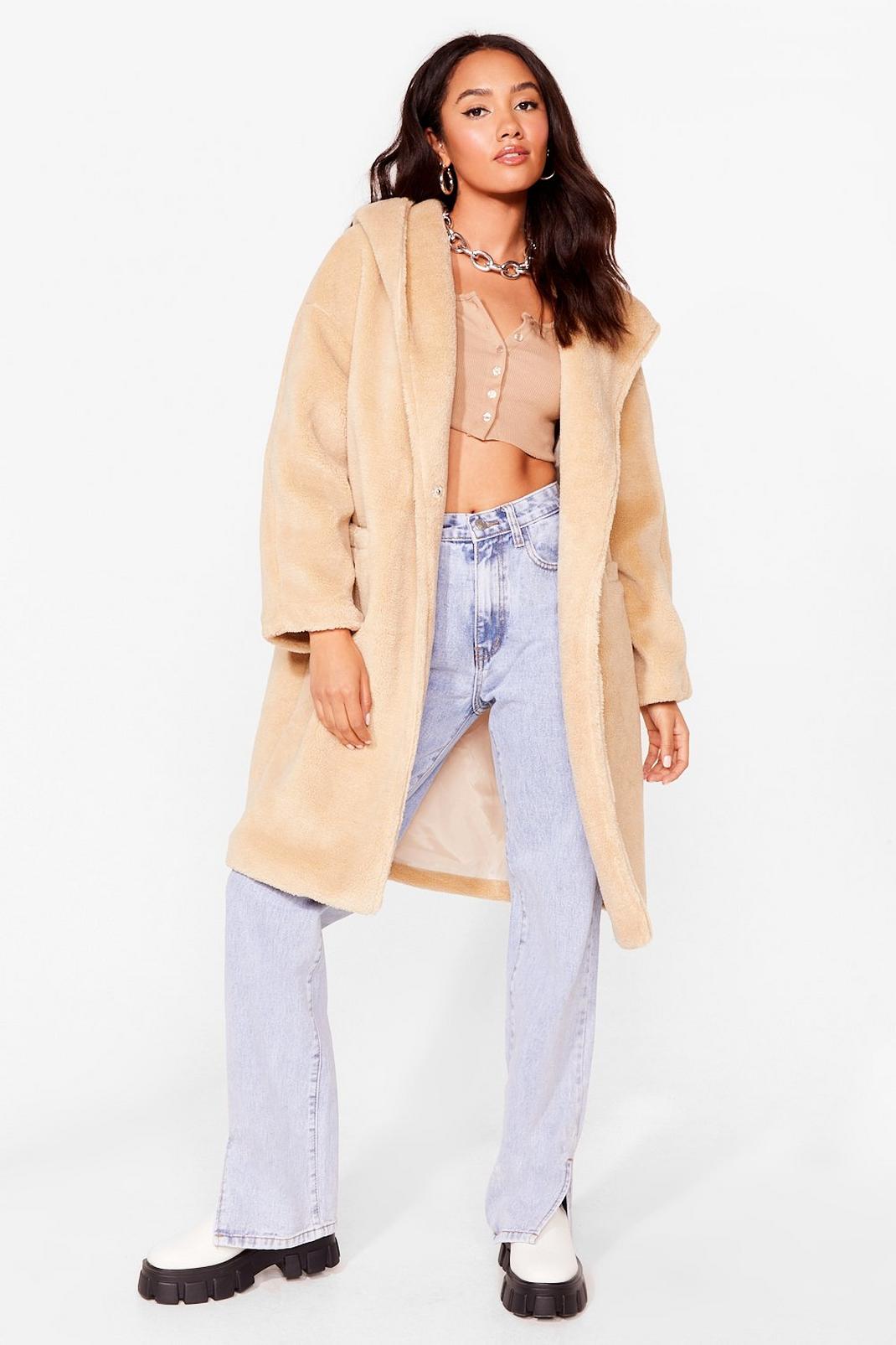 Sand As You Faux Fur Petite Hooded Longline Coat image number 1