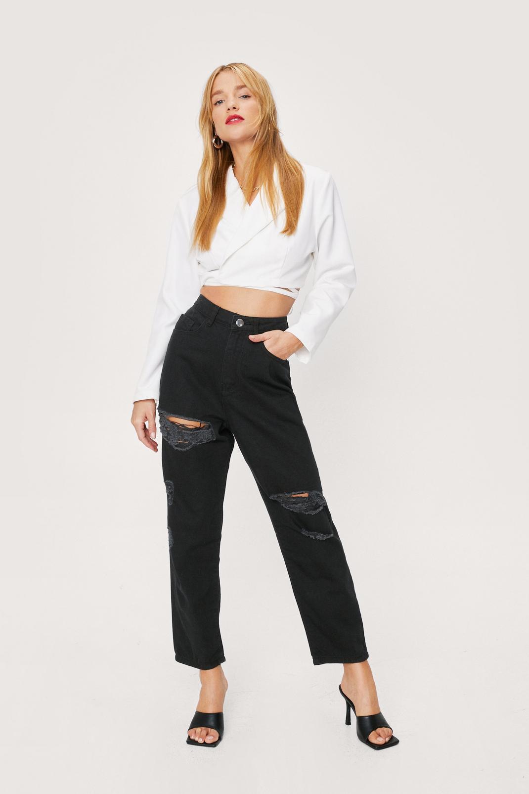 Washed black Hole Lotta Trouble Petite Distressed Jeans image number 1