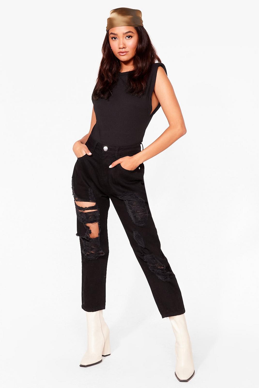 Black Petite Relaxed Ripped Mom Jeans image number 1